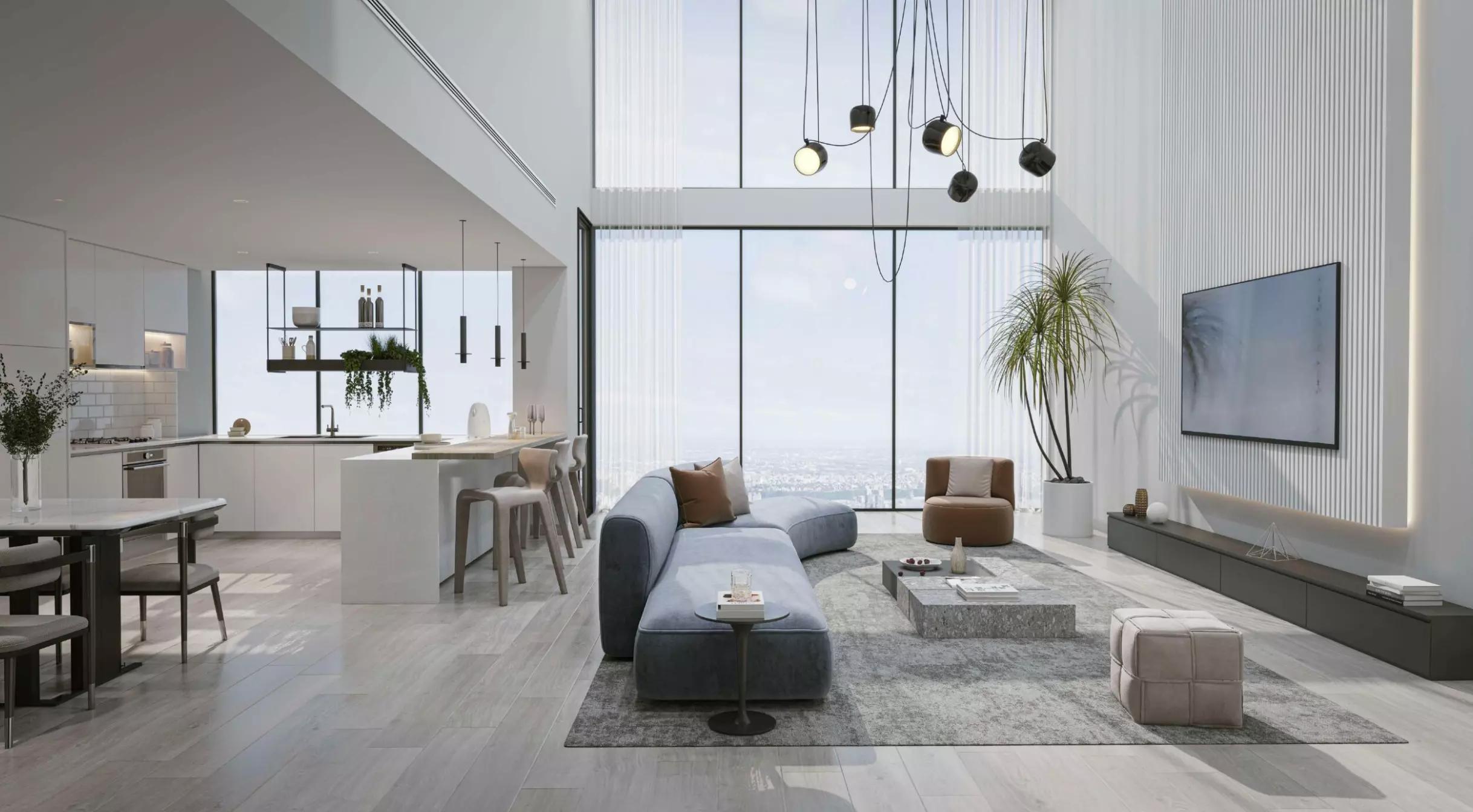 A99 apartment interior living space with natural light, DLRC Dubai