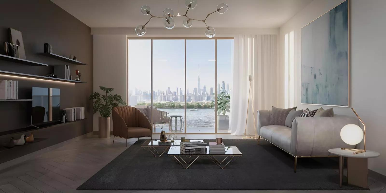 Azizi Riviera 34 apartment interior living space, Meydan, Dubai