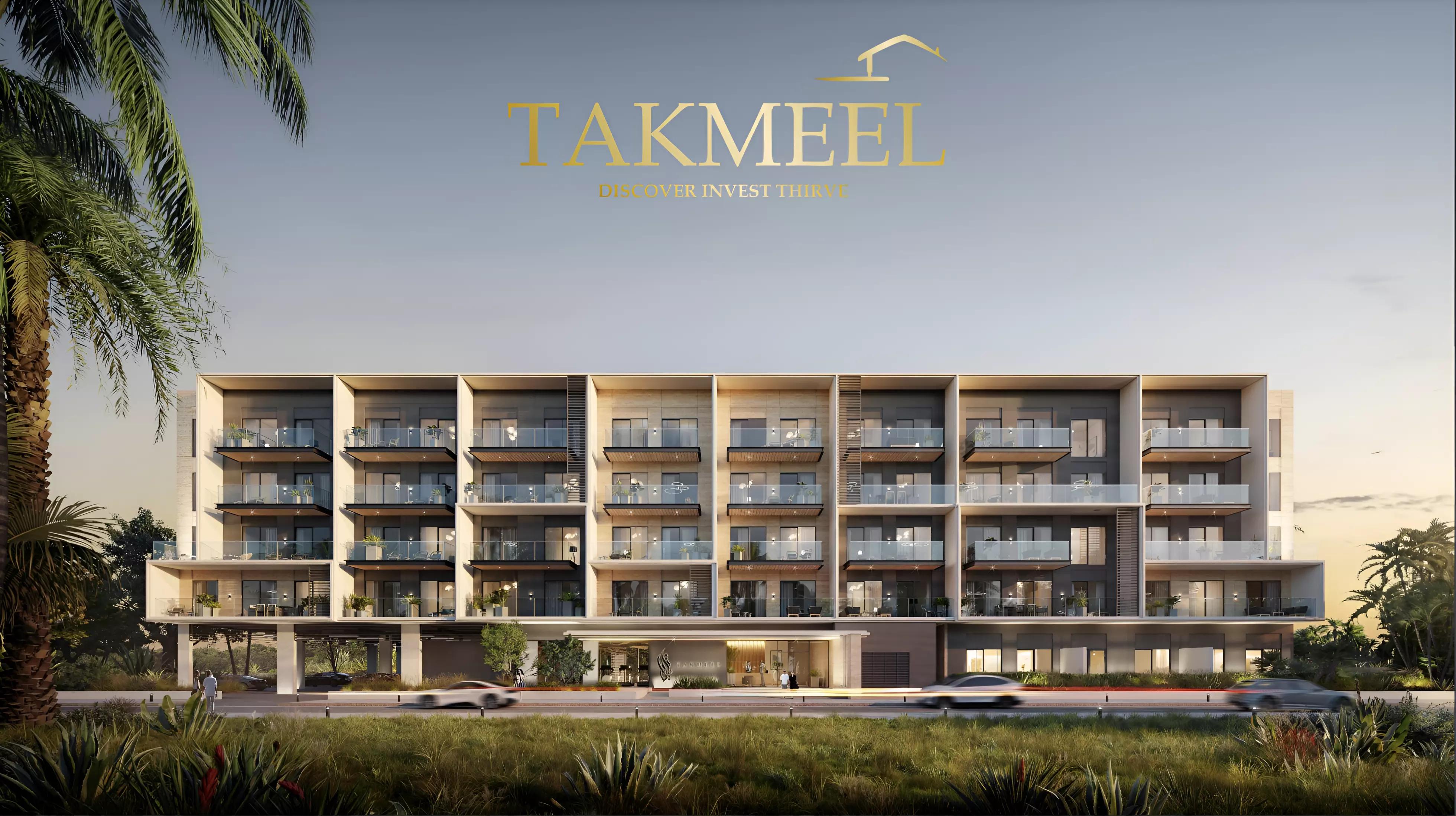 Exterior facade of Divine Residencia apartment building, Dubai Studio City