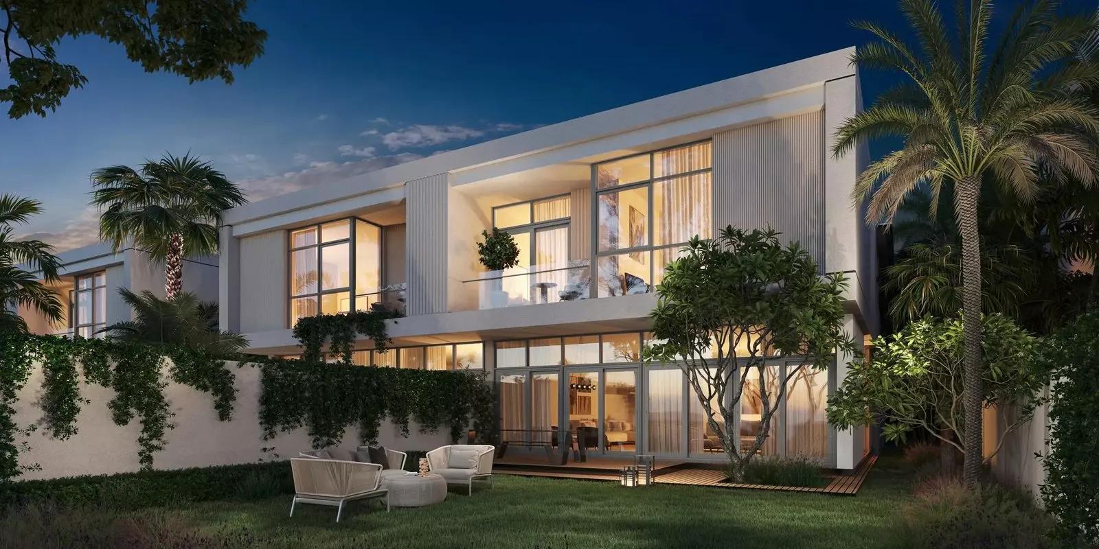 Opal Gardens townhouse exterior with private garden, District 11, MBR City, Dubai