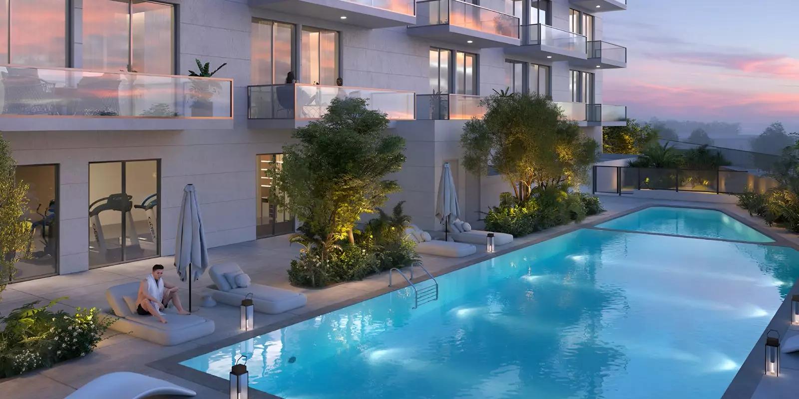 Equiti Gate courtyard and landscaped garden area, Jebel Ali, Dubai