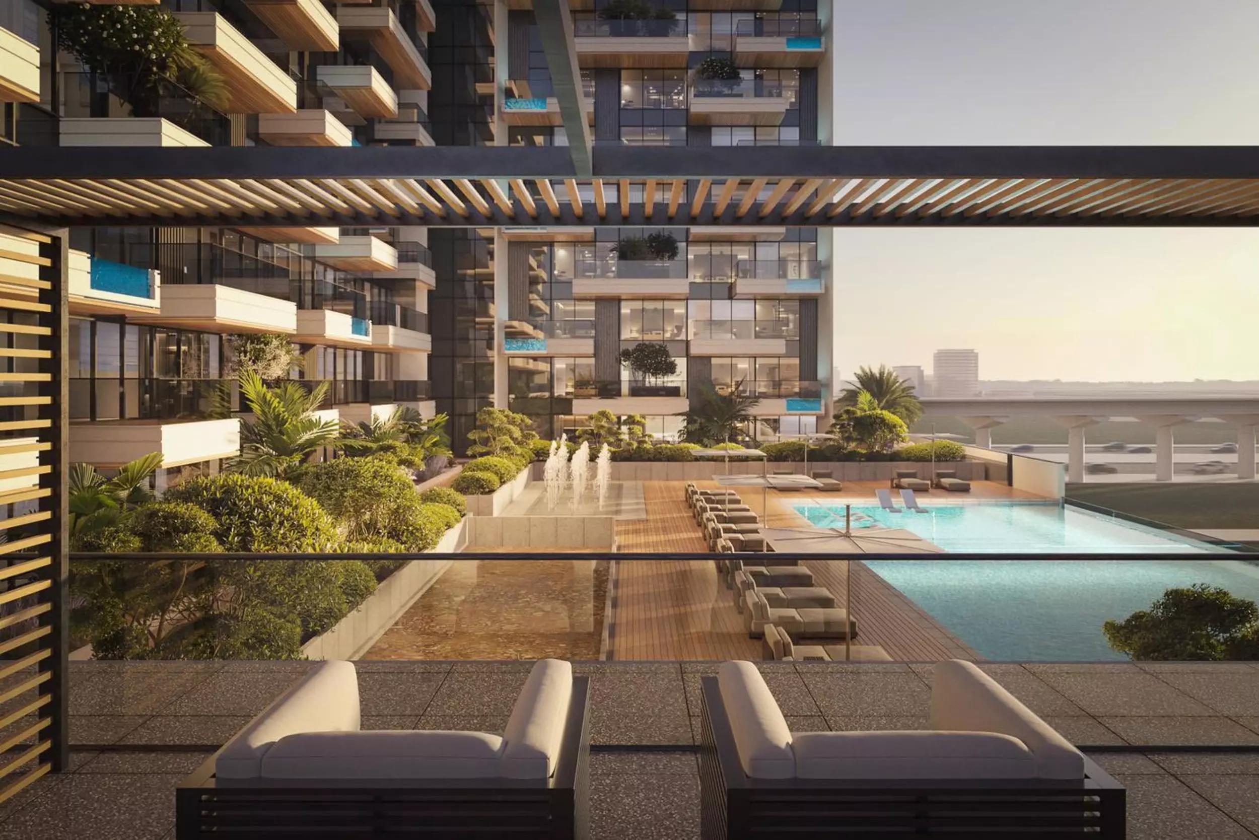 Beverly Gardens swimming pool deck, Al Furjan, Dubai