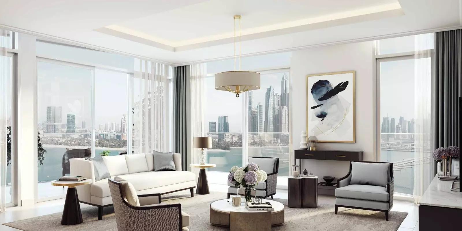 Bedroom interior with sea view, Palace Beach Residence, Dubai Harbour