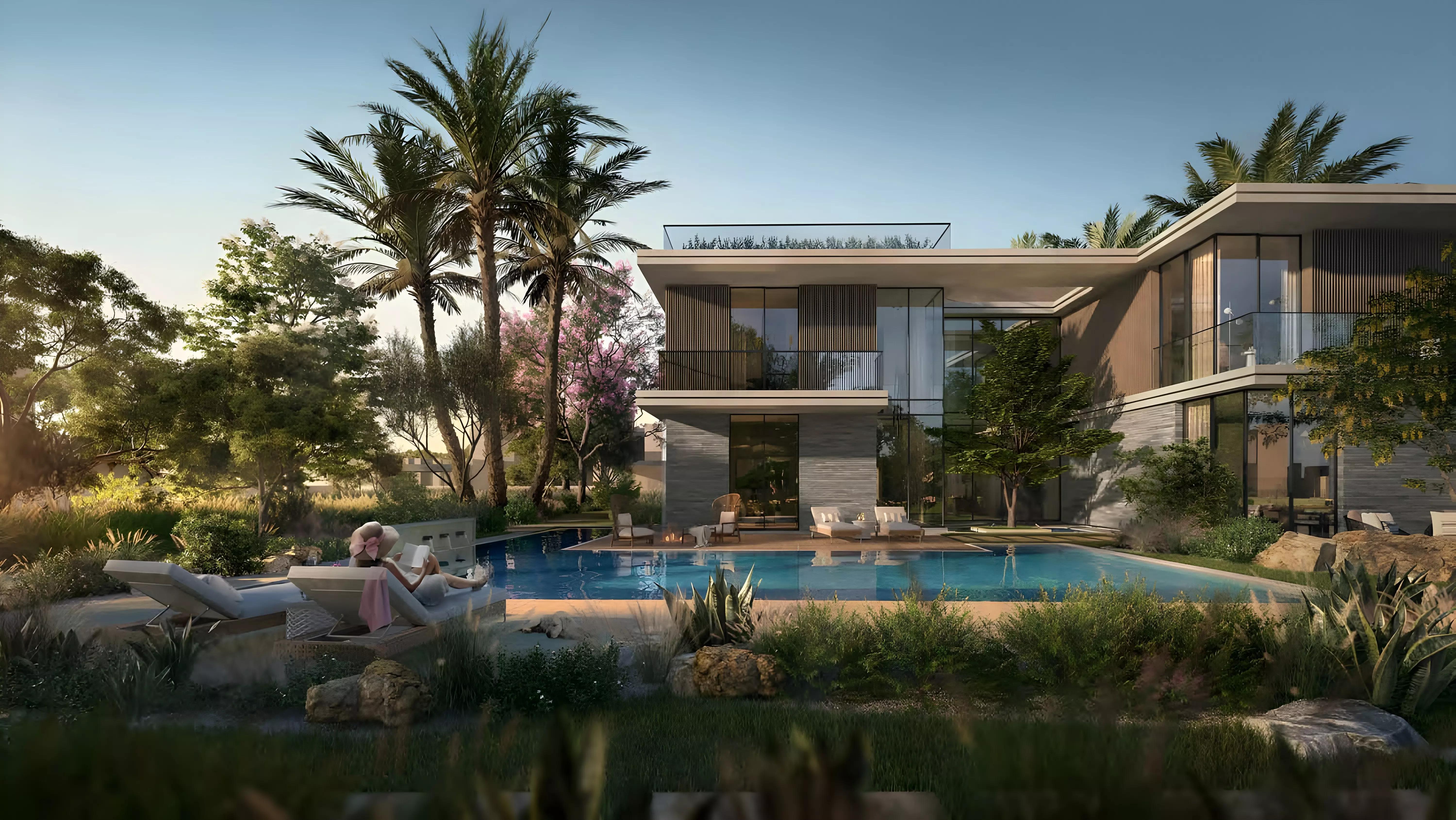 Landscaped garden pathway within Milon at Athlon, Athlon by Aldar