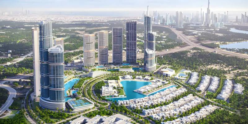 430 Riverside Crescent tower exterior view, Sobha Hartland II, Bukadra, Dubai