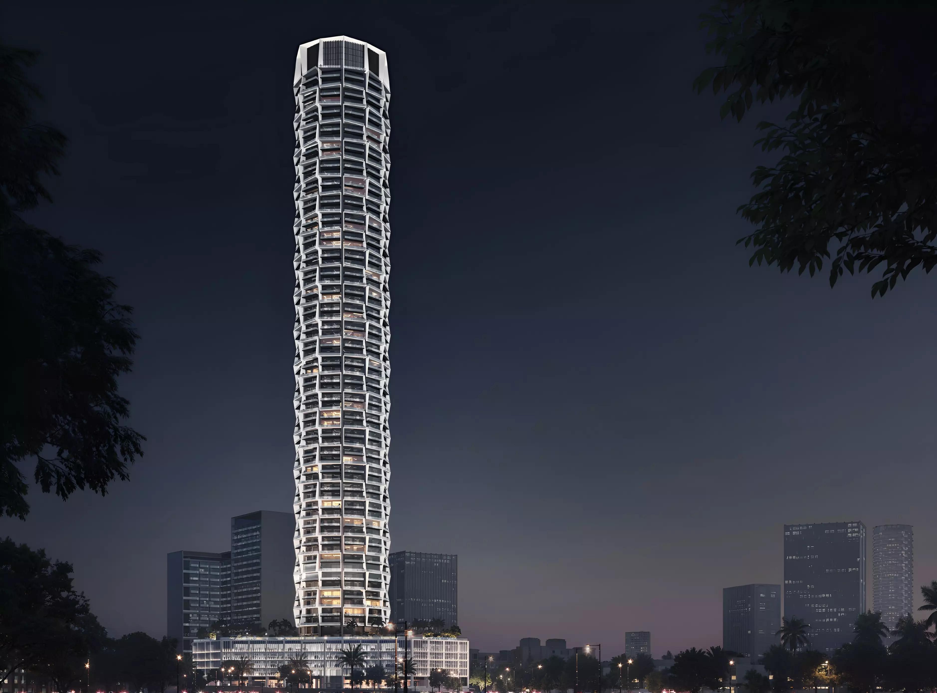 Binghatti Circle building entrance and podium, JVC, Dubai