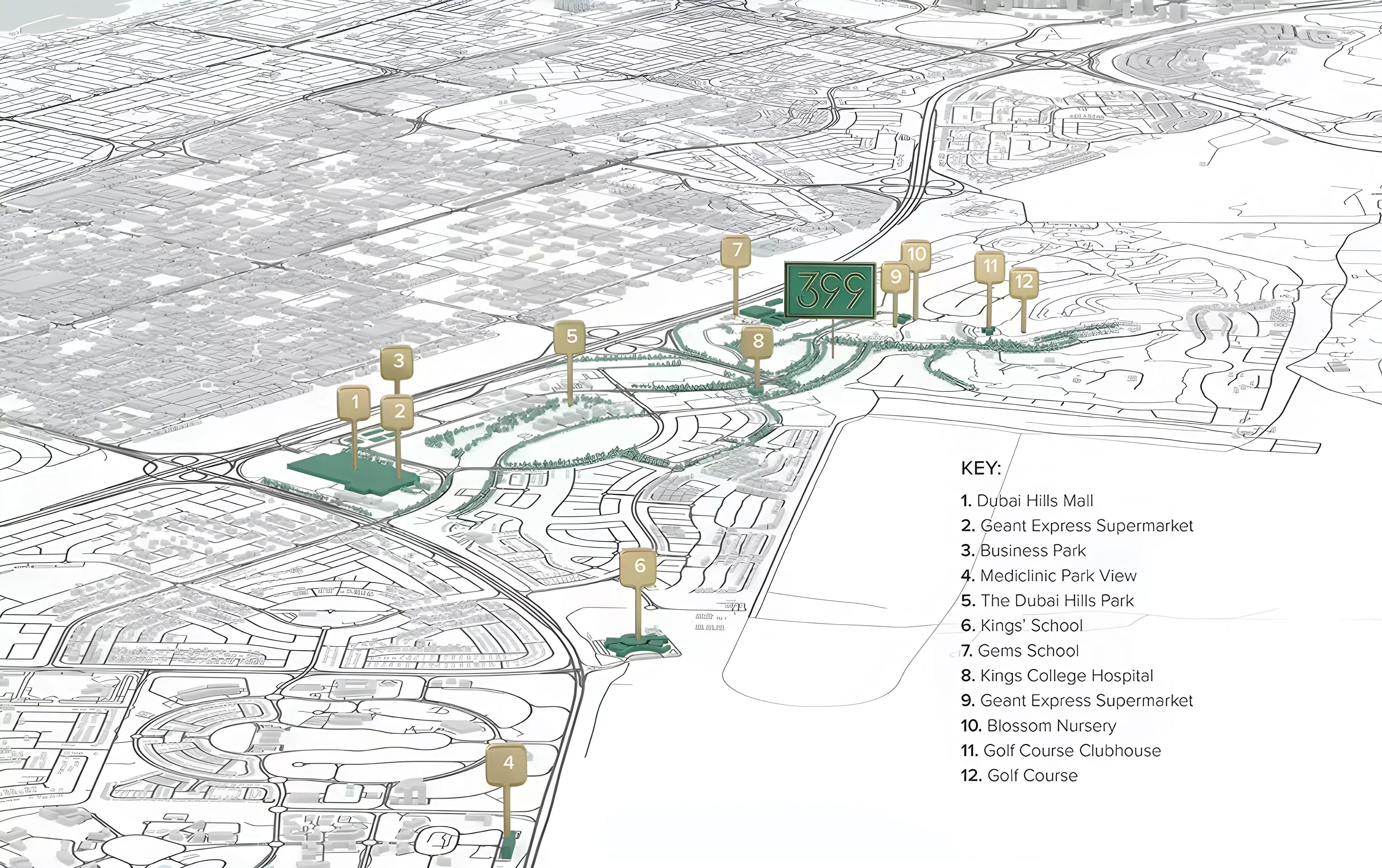 Master plan layout of the 399 Hills Park cluster, Dubai Hills Estate