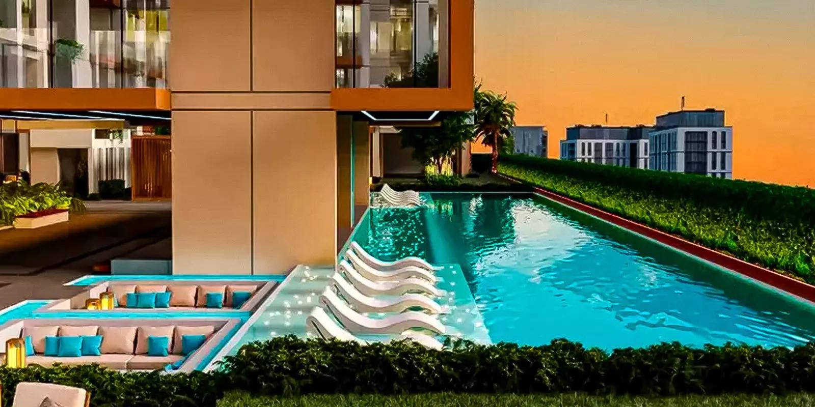Levanto by Oro24 amenity deck with pool area, JVC, Dubai