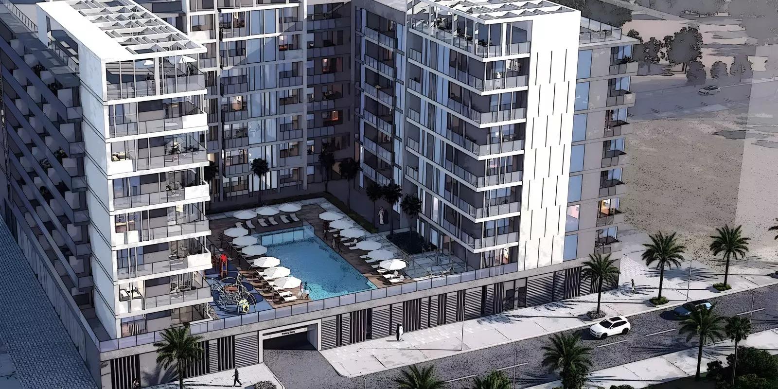 Landscaped courtyard and communal area at Millennium Talia Residences, Al Furjan