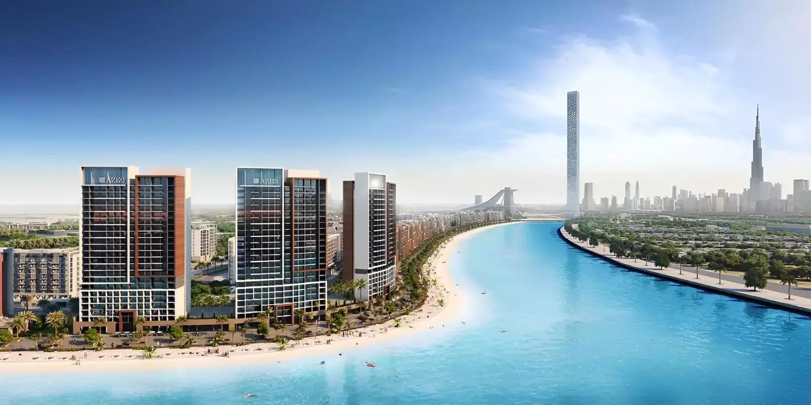 Azizi Riviera Beachfront waterfront facade with balconies, Meydan, Dubai