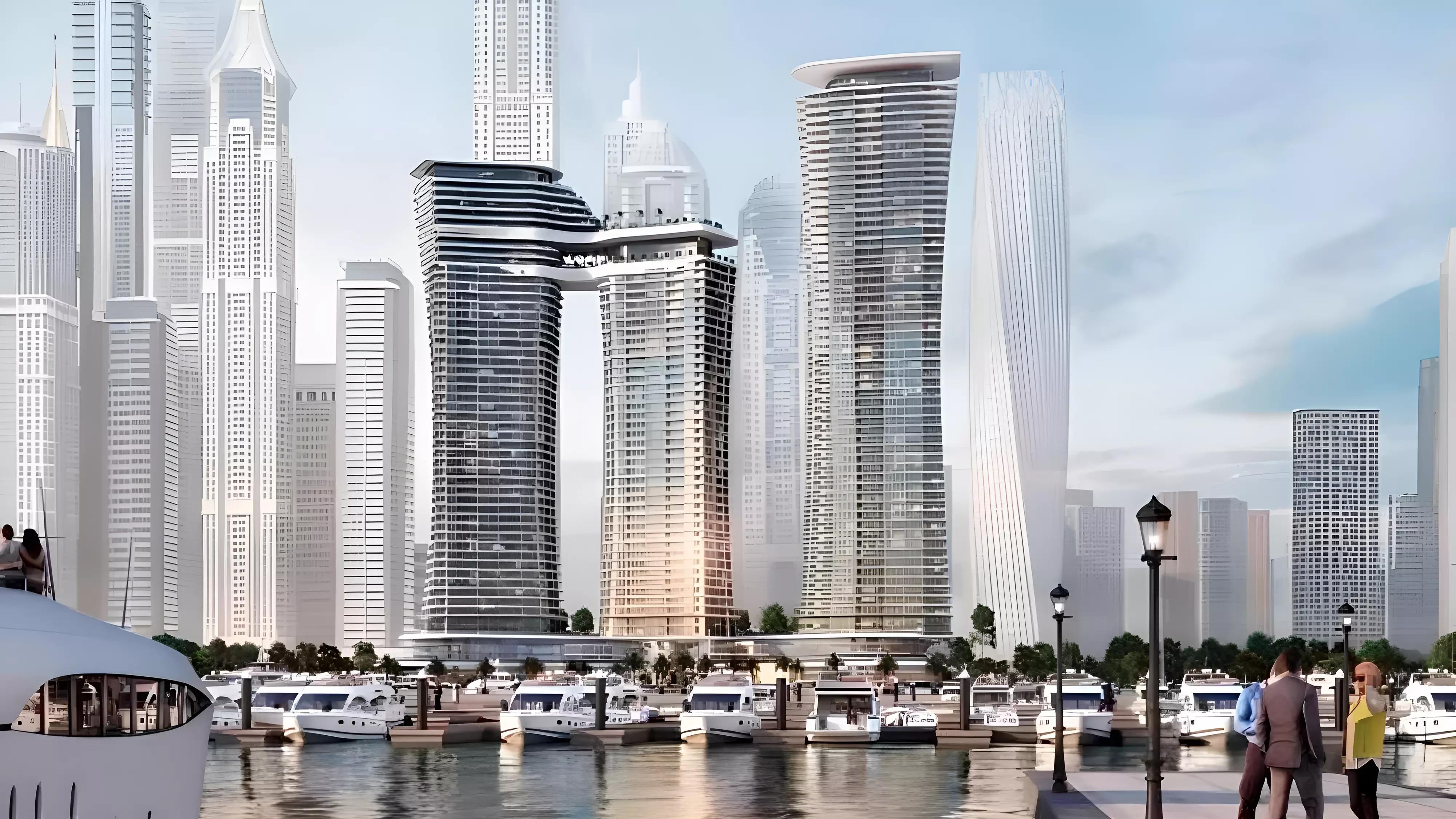 Sobha Seahaven tower exterior view on Dubai Harbour waterfront