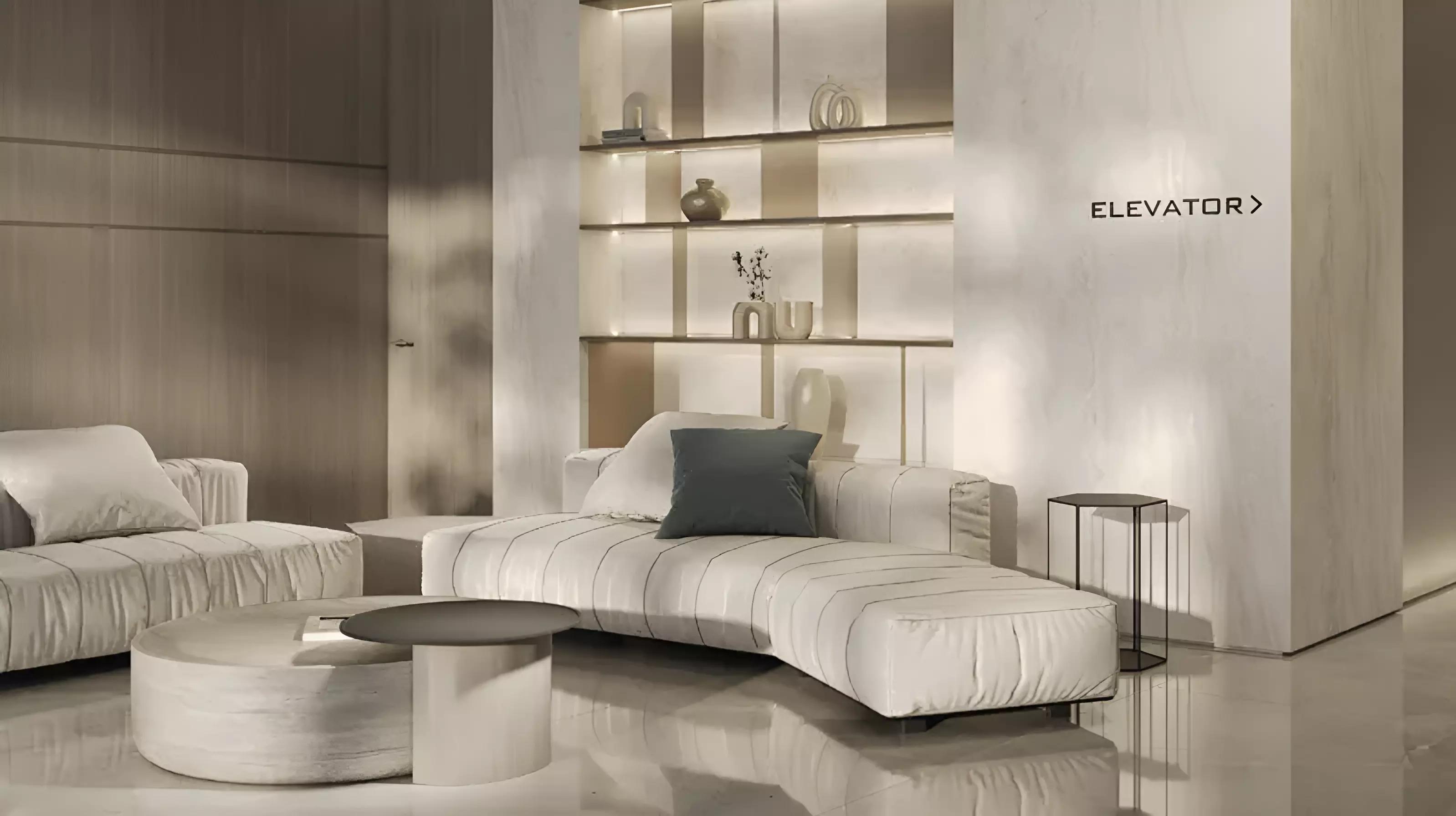 Gharbi 1 Residences amenity deck rendering with pool area, Arjan