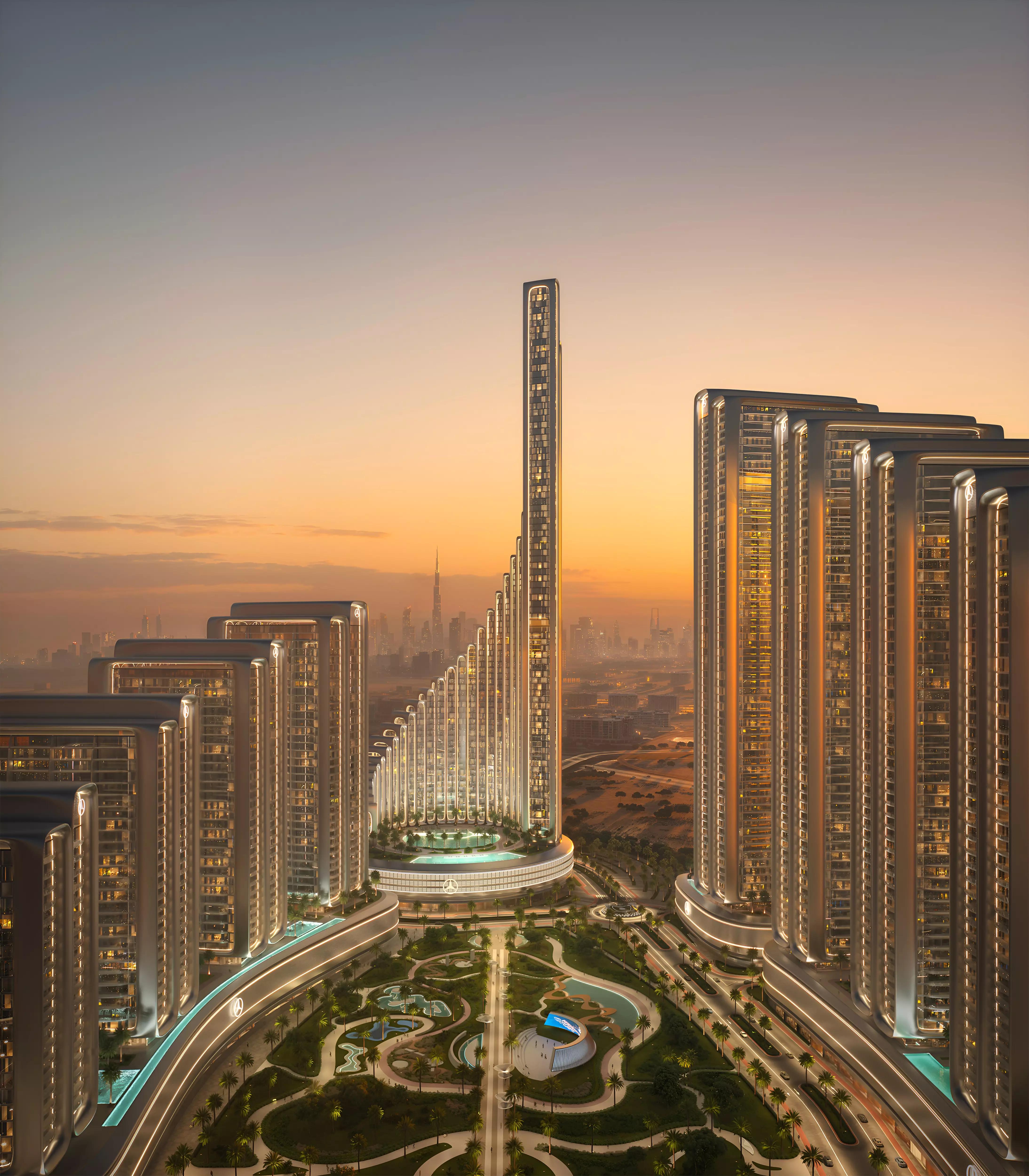 Landscaped gardens surrounding Binghatti Maybach residences