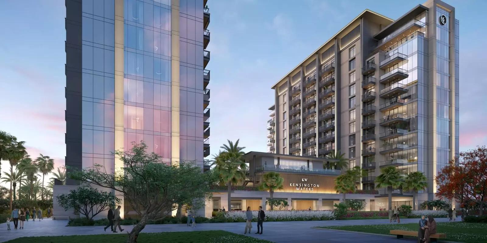 Kensington Waters lobby interior with modern finishes, Sobha Hartland, Dubai