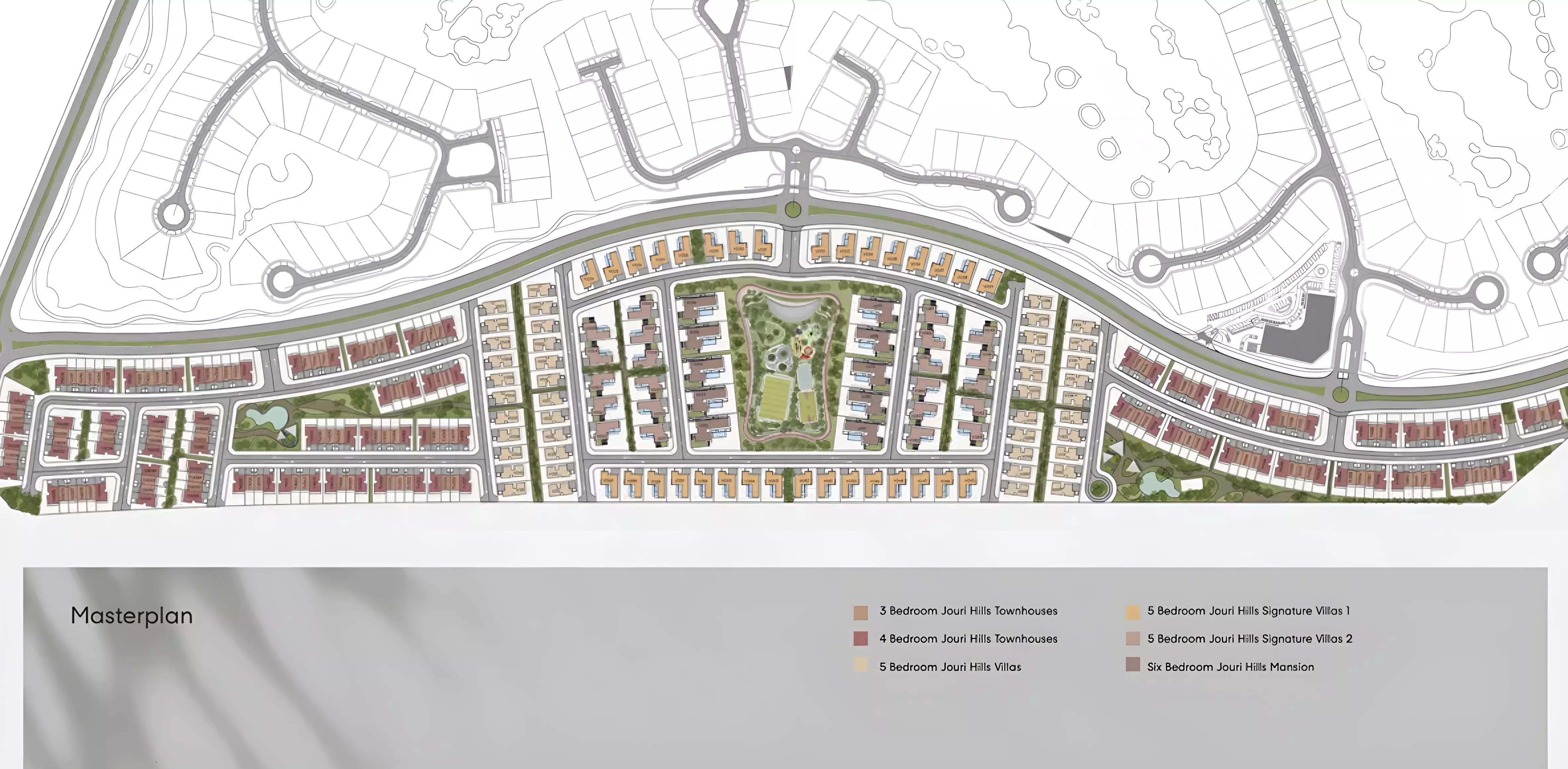 Master plan layout of Jouri Hills Phase 3 showing villa and townhouse plots, Jumeirah Golf Estates, Dubai