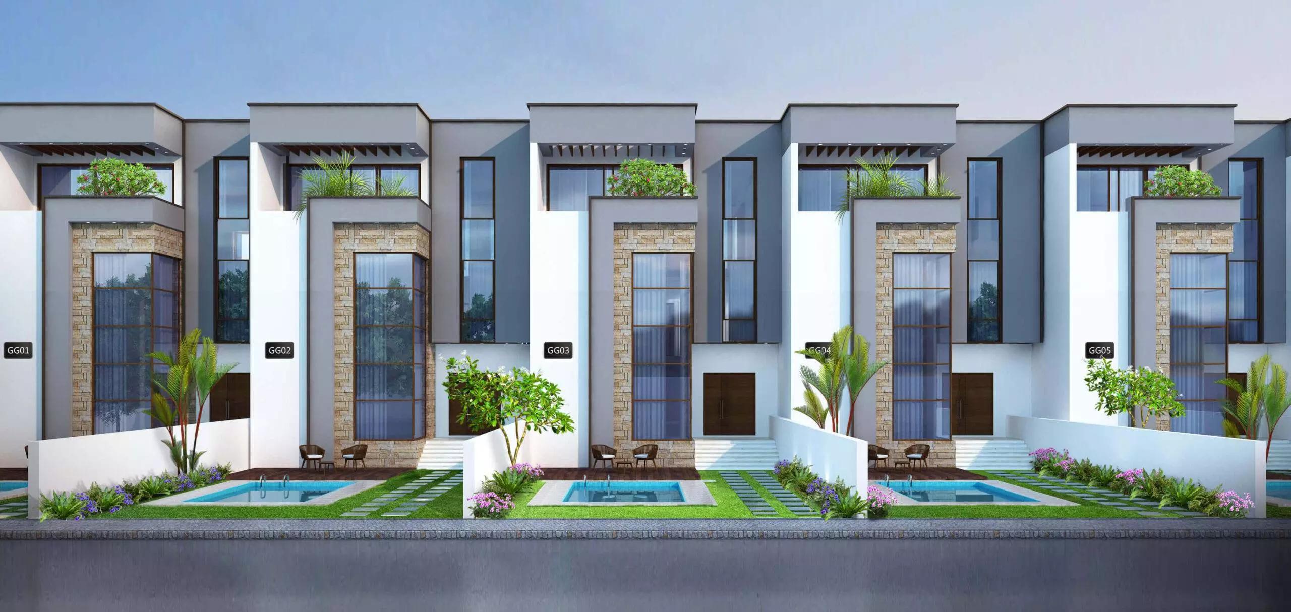 Grand Glow townhouse exterior facade, JVC, Dubai
