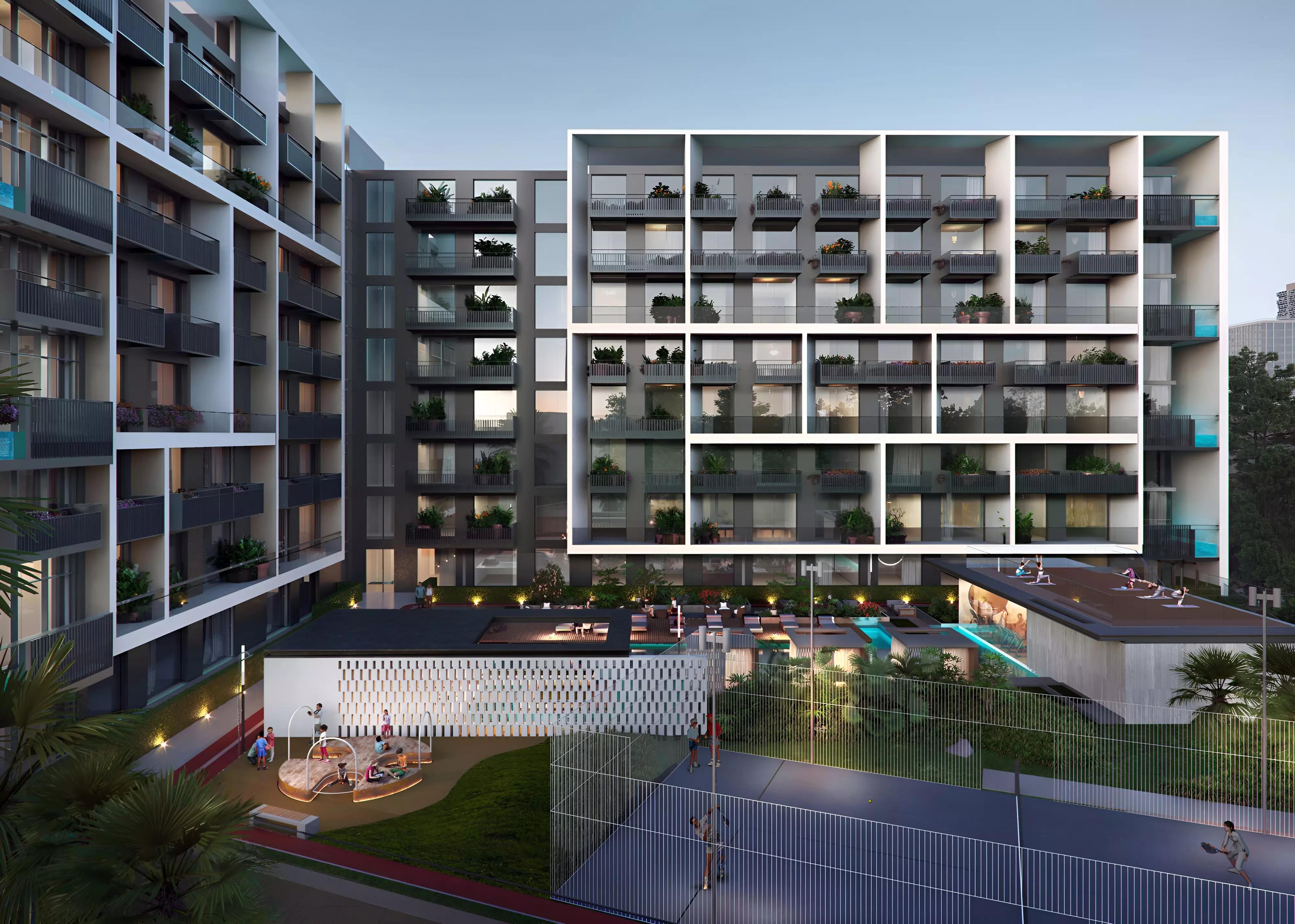 Beverly Boulevard building view from street level, Arjan Dubai