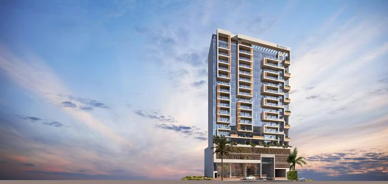 Aura by Grovy exterior facade in Jumeirah Village Circle, Dubai