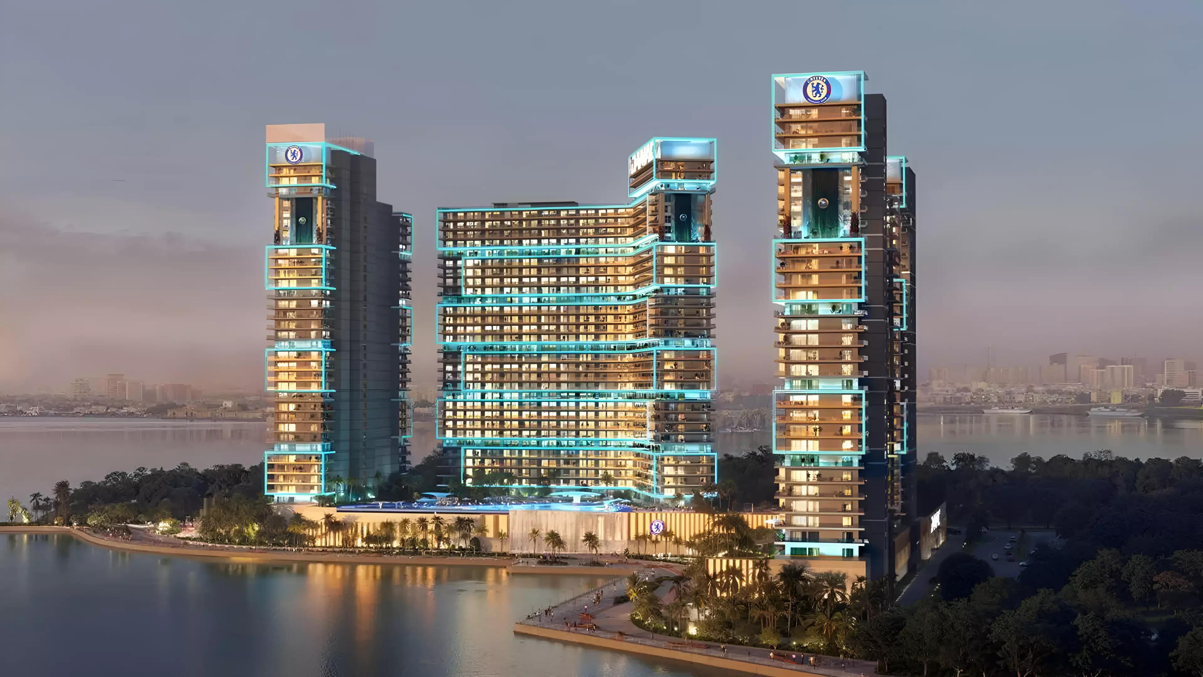 Chelsea Residences exterior tower view, Dubai Maritime City