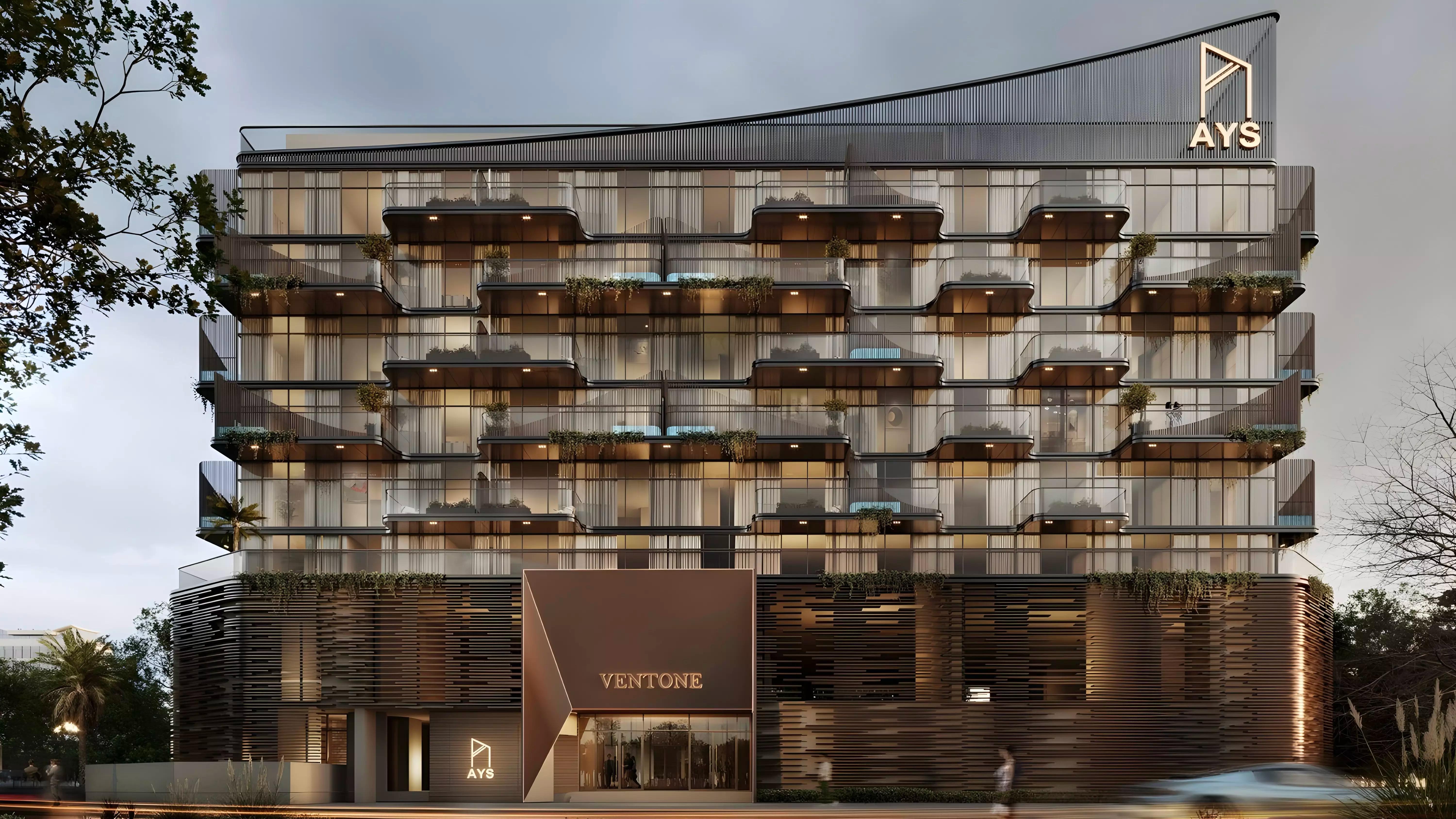 Ventone apartment tower exterior render on Dubai Islands