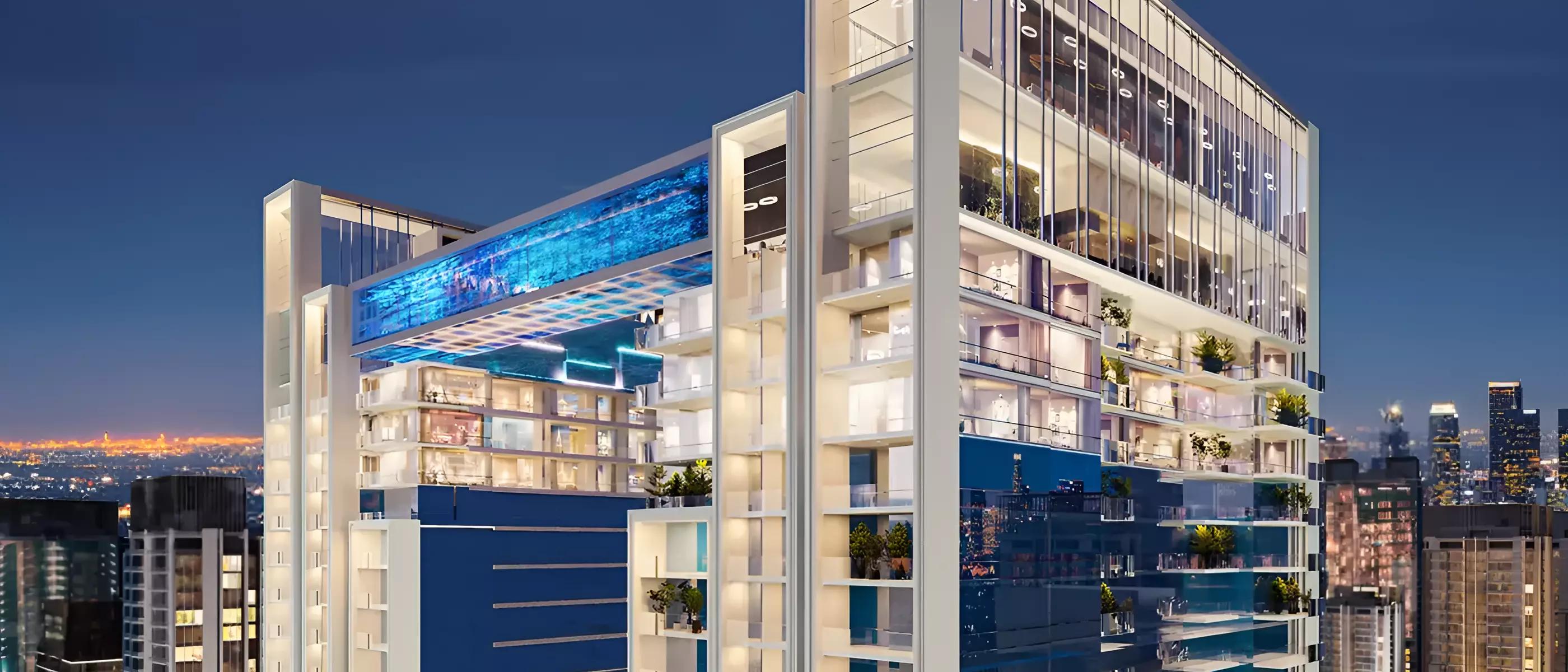 Viewz by Danube residential facade and podium, JLT, Dubai