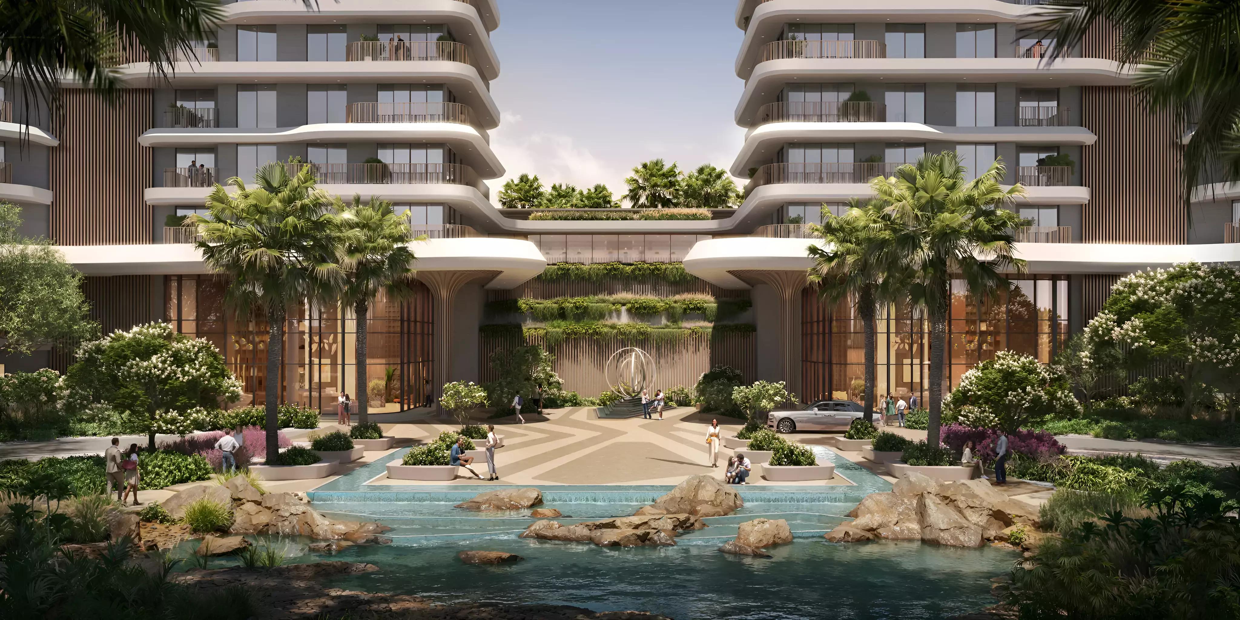 Moss amenity deck with pool and greenery, Haven by Aldar, Dubai