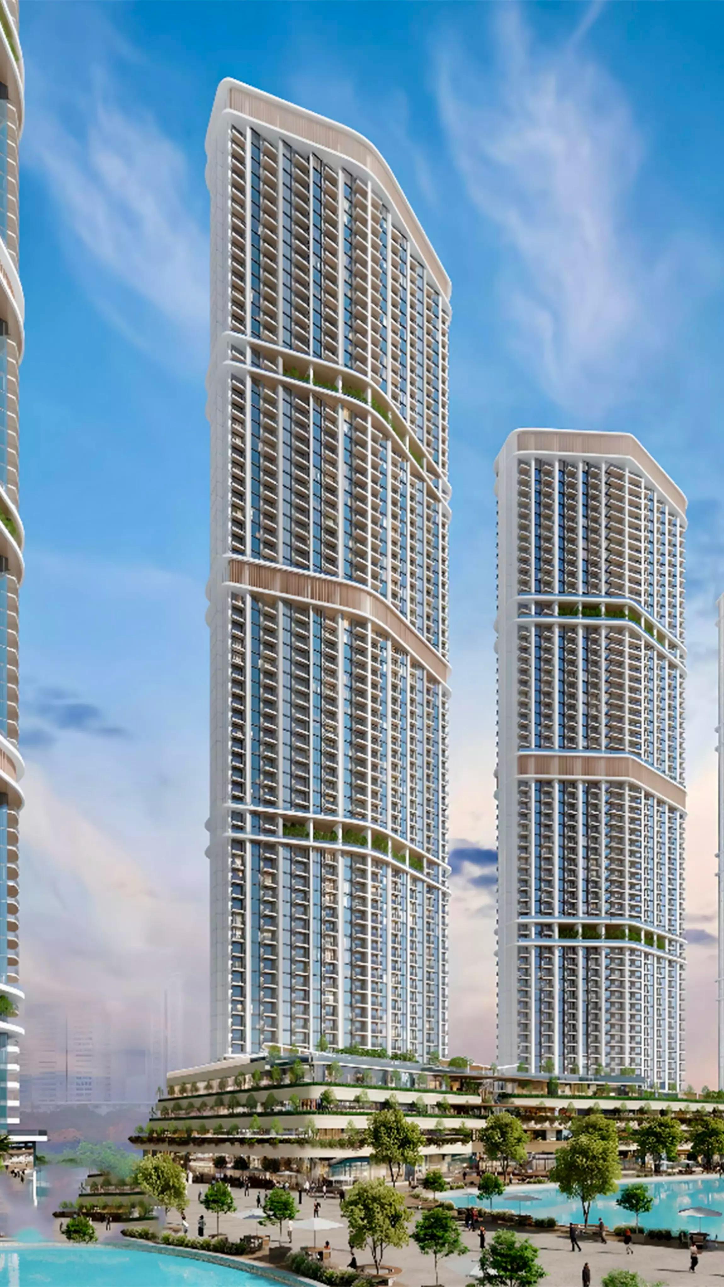 310 Riverside Crescent building facade and entrance, Bukadra, Dubai