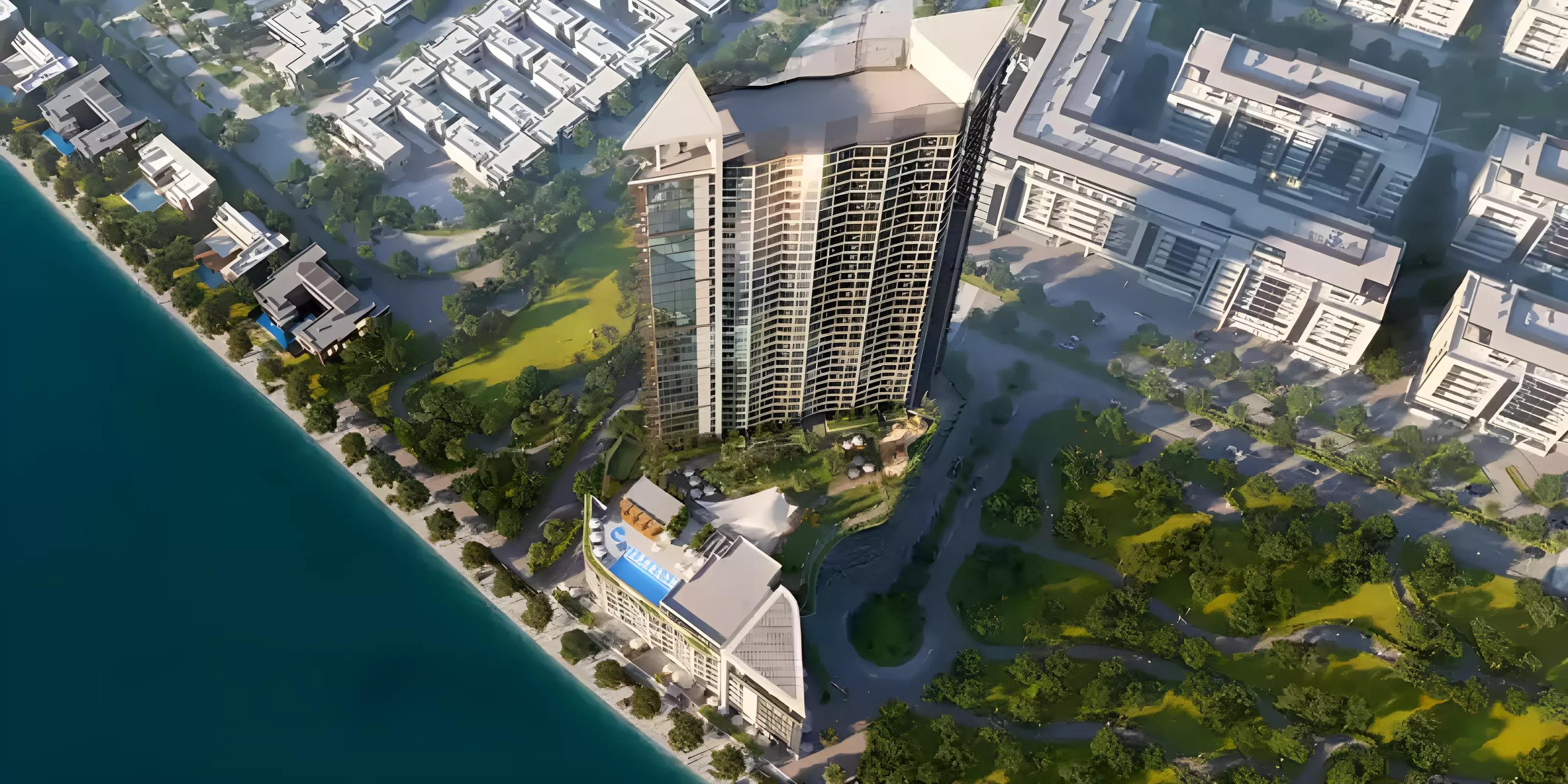 Landscaped garden and walkway within the Sobha Hartland Waves development