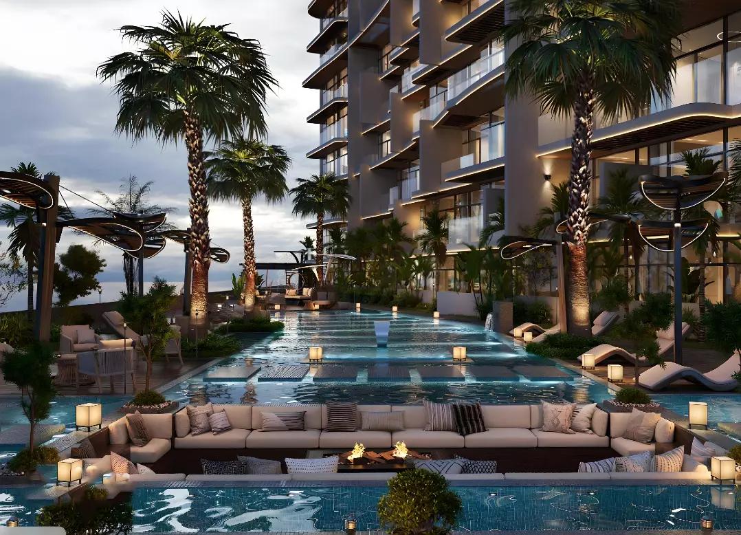 Floarea Vista building elevation with landscaping, Al Furjan, Dubai