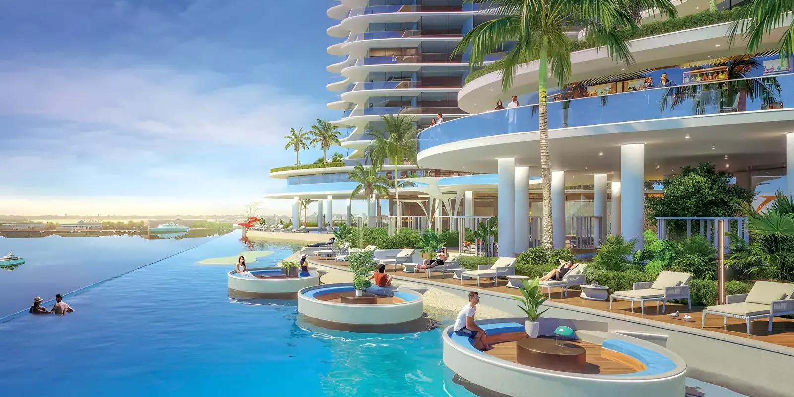 Oceanz Phase 3 residential facade and amenity deck, Maritime City