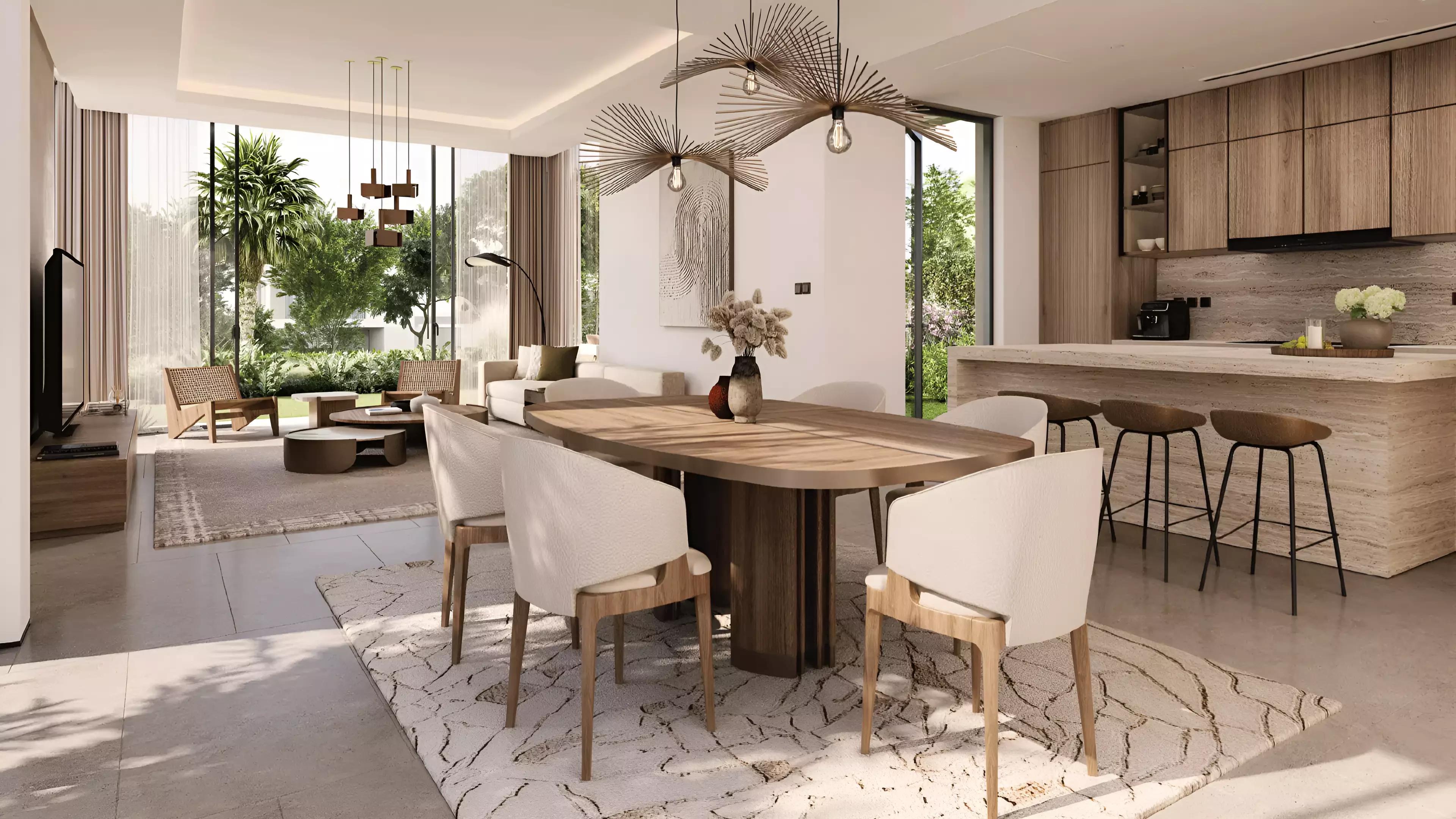 The Acres Phase 3 community pathway lined with greenery, Dubai Land, Dubai