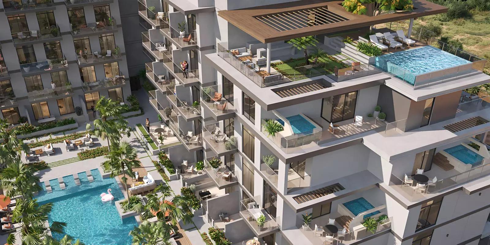 Oxford Terraces building exterior at JVC District 11, Dubai
