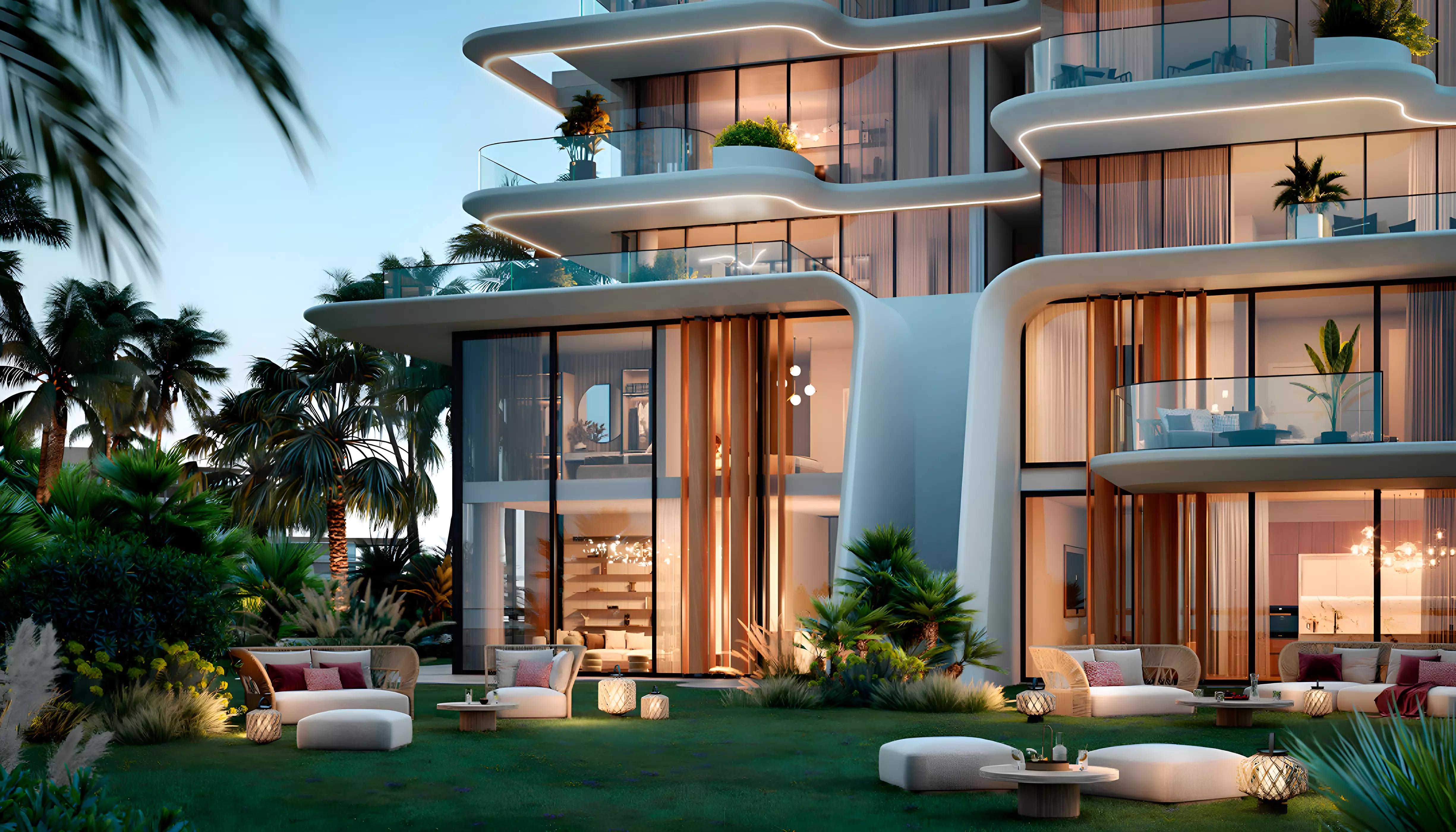 Rena residential towers exterior view, Dubai Islands, Dubai