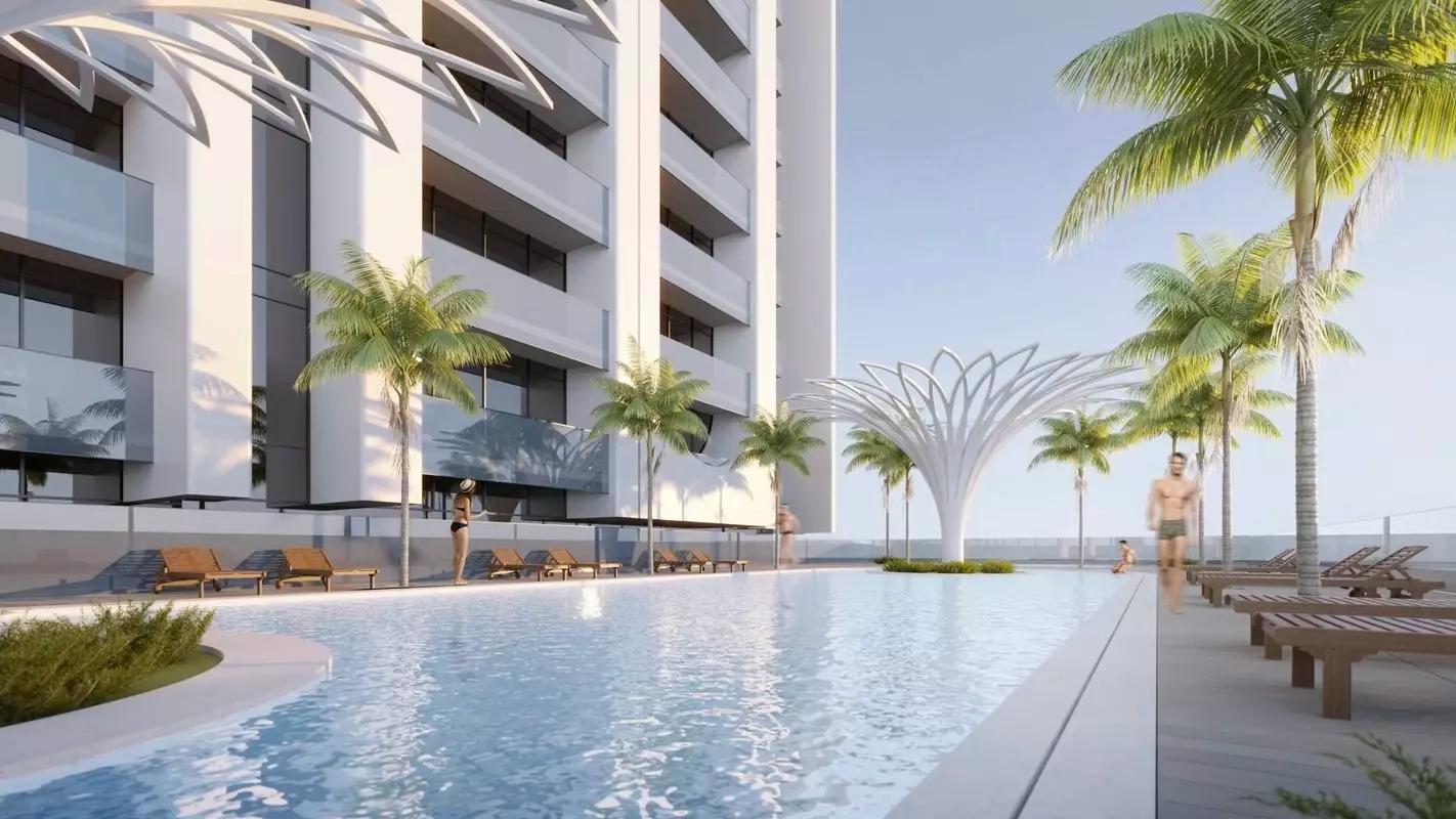 Elbrus Tower building elevation and entrance, JVT, Dubai