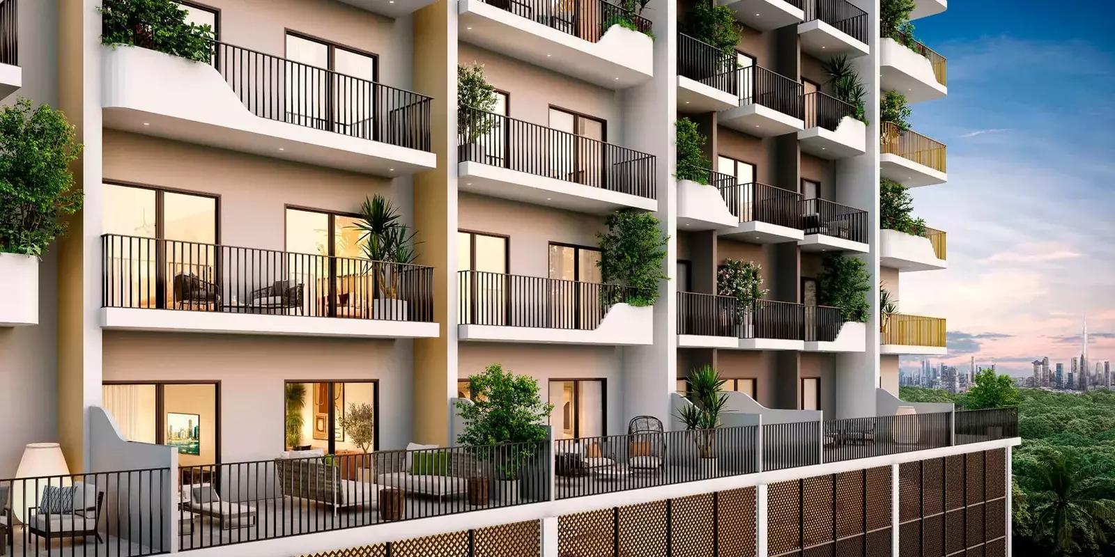 Weybridge Gardens gymnasium with fitness equipment, Dubai Land Residence Complex, Dubai