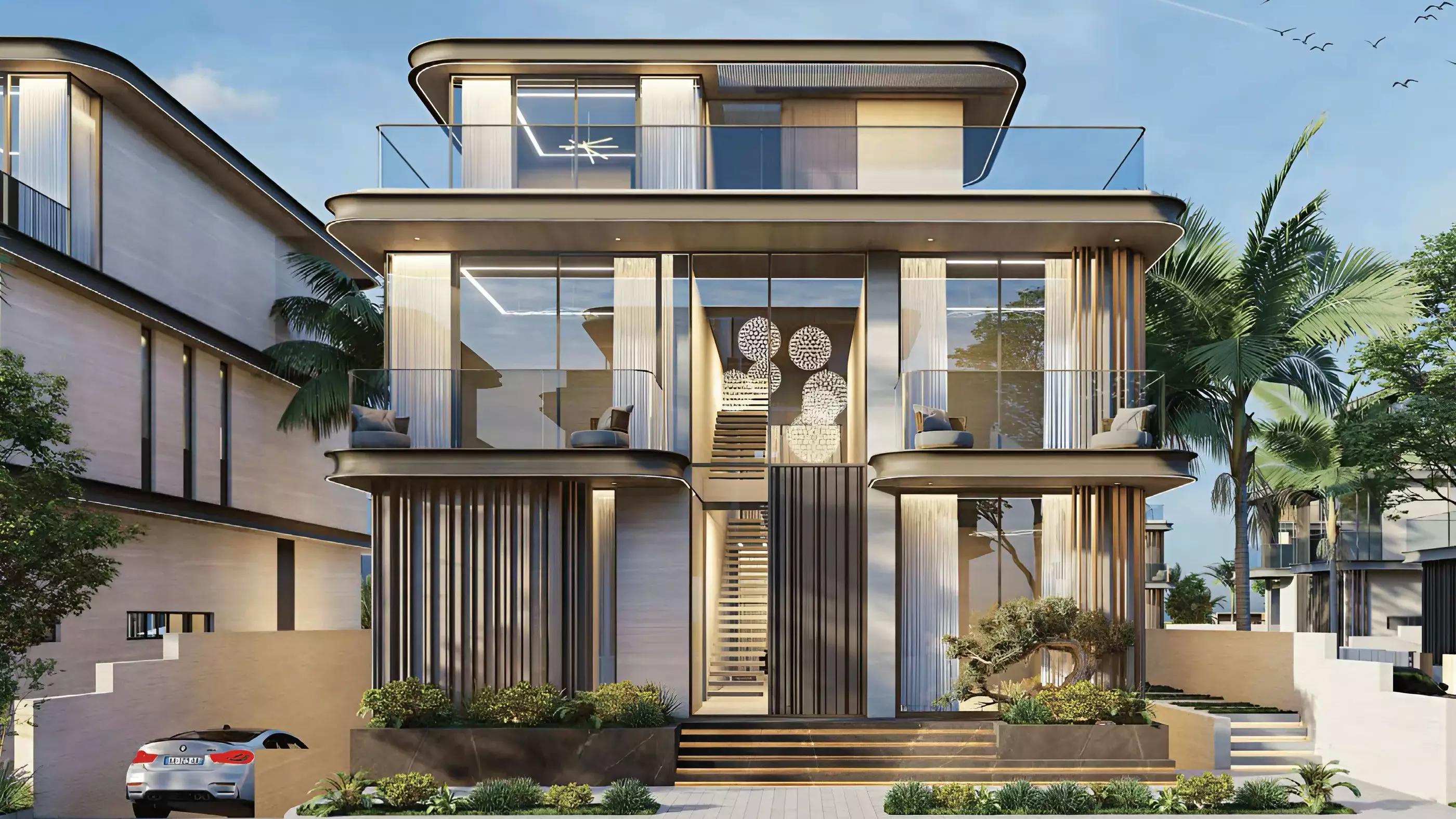 Wellington Grand Villas exterior facade with landscaped entrance, MBR City, Dubai