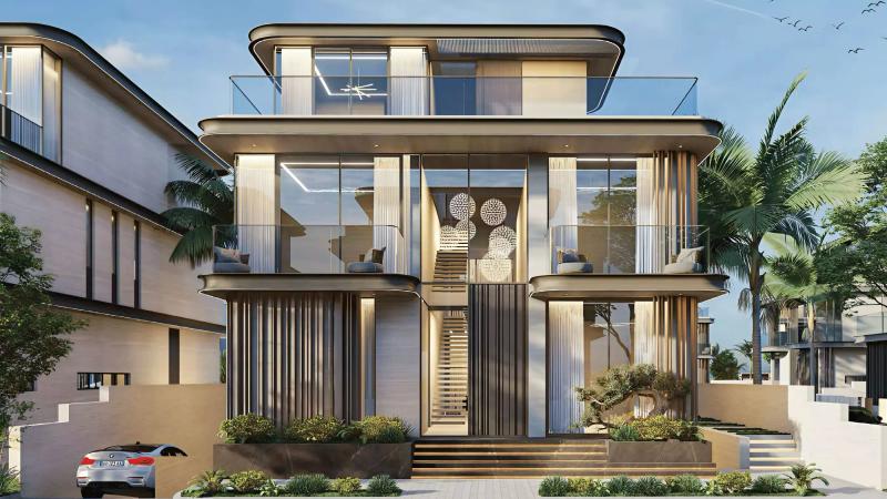 Wellington Grand Villas exterior facade with landscaped entrance, MBR City, Dubai