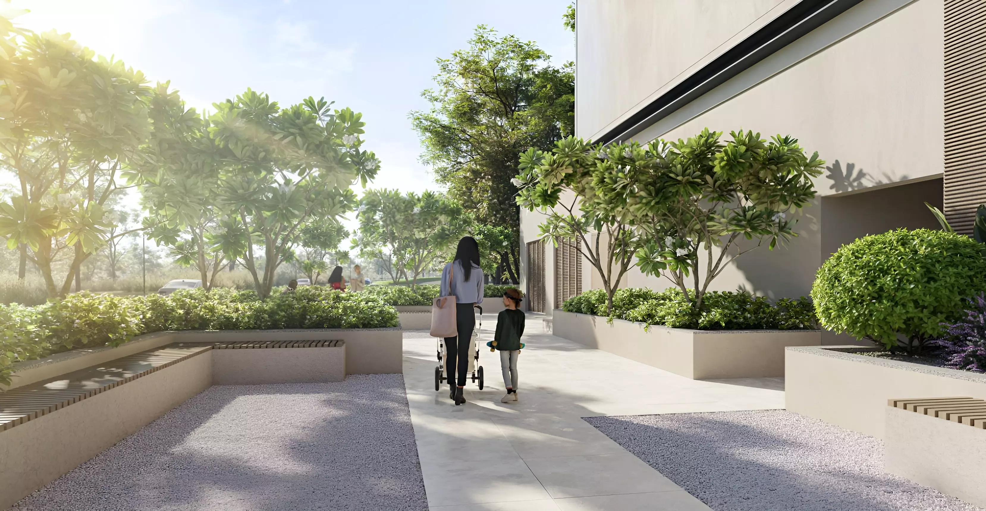Nirvana Residence landscaped garden courtyard, Dubai Production City, Dubai