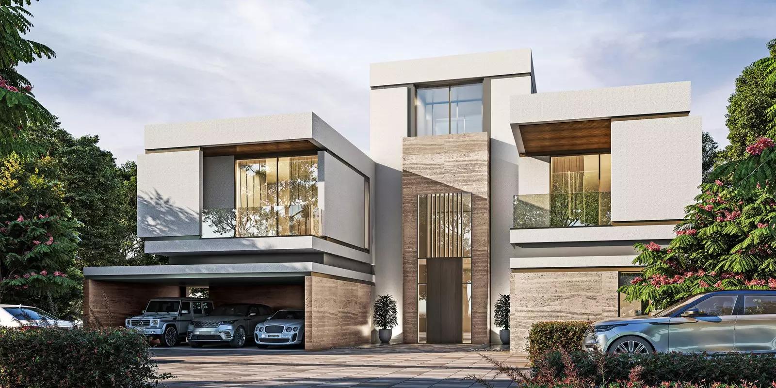 Sobha Estates villa facade and driveway, Sobha Hartland II, Dubai