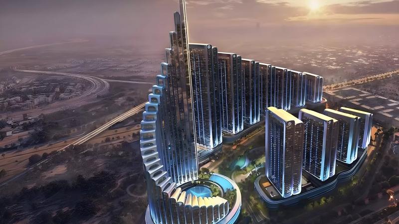 Vision Avtr apartment tower exterior facade, Mercedes-Benz Places, Nad Al Sheba, Dubai