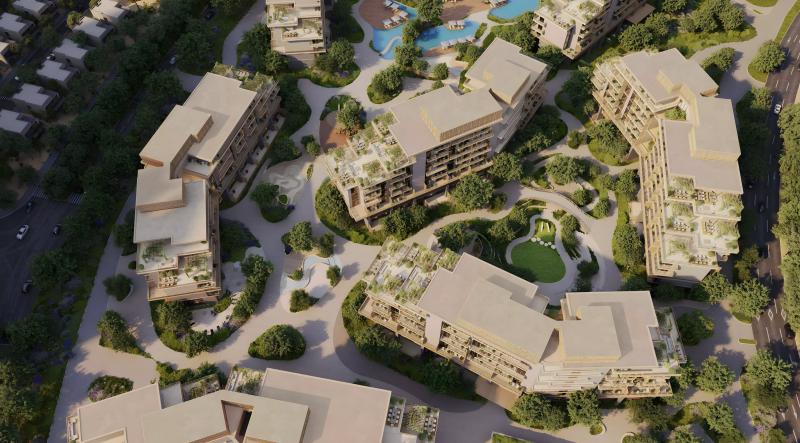 Arancia Yards 2 residential tower exterior in City of Arabia, Dubai