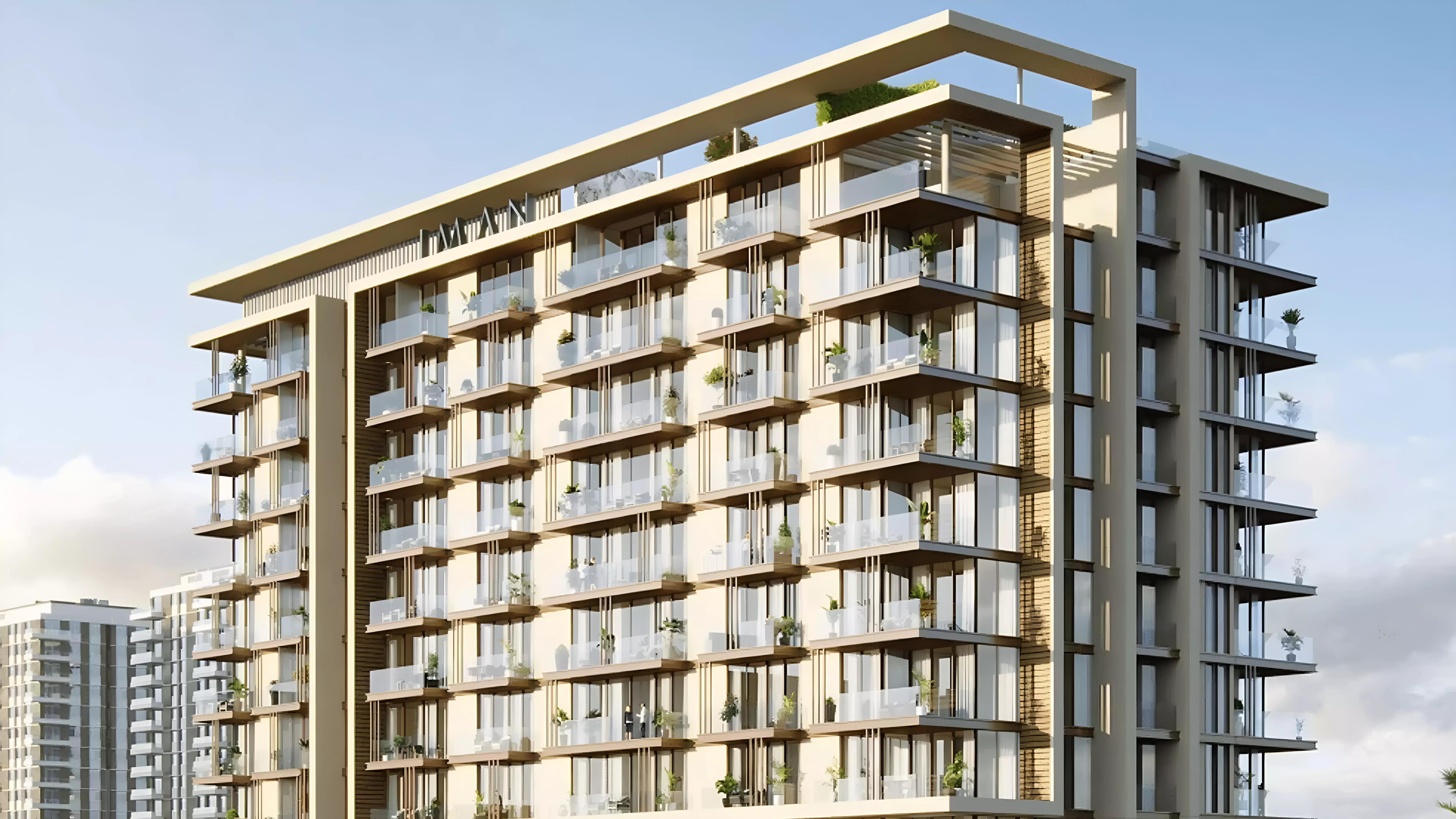 One Sky Park amenity deck with infinity pool, JVC, Dubai