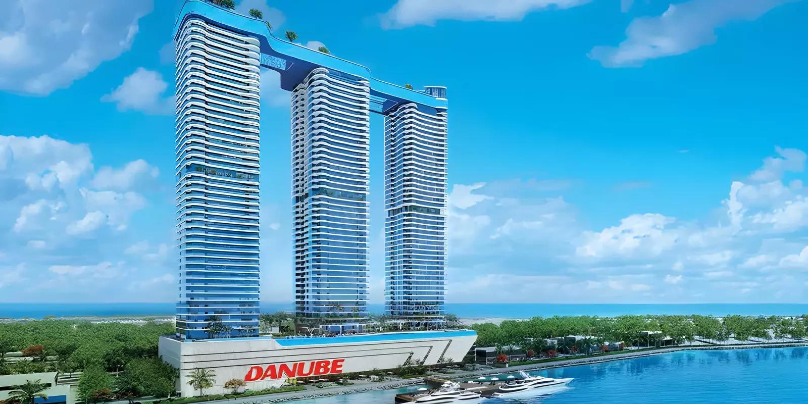 Oceanz Phase 3 by Danube tower exterior view, Dubai Maritime City