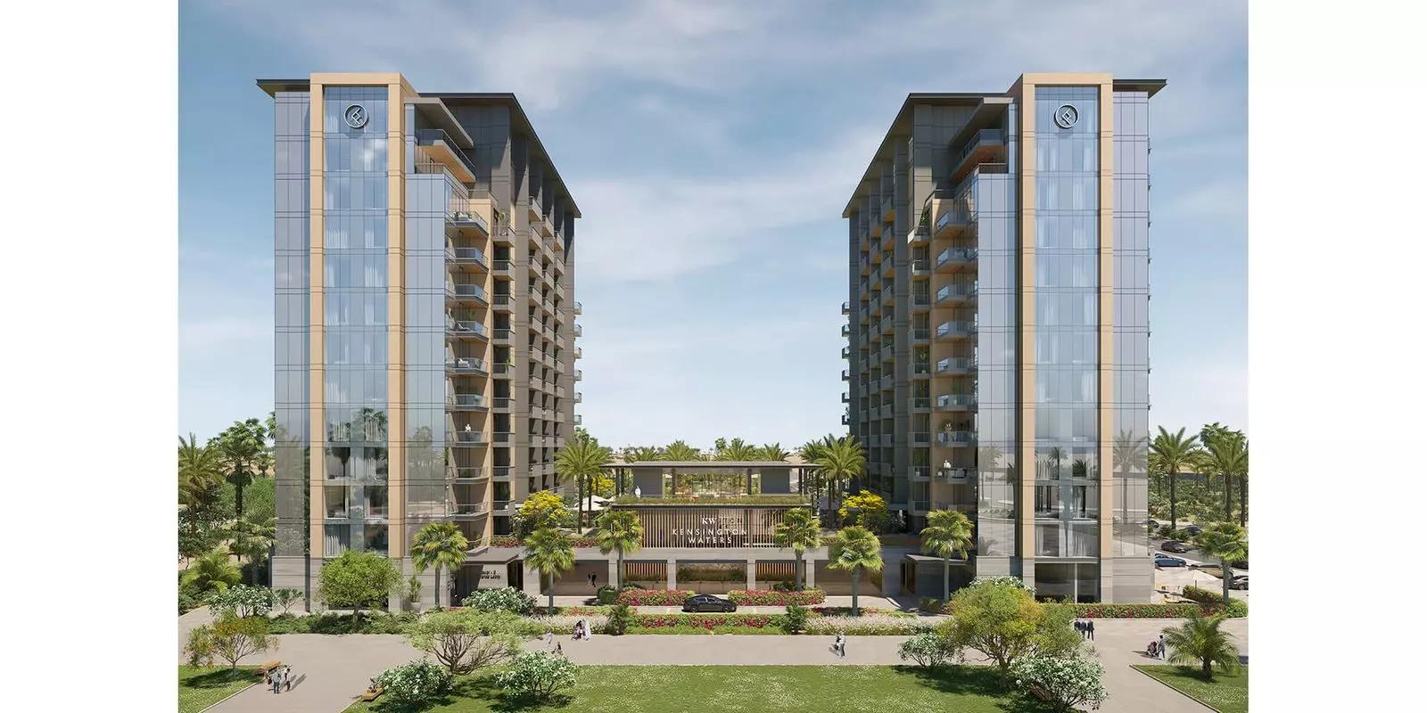 Kensington Waters residential building exterior on the Sobha Hartland waterfront, MBR City, Dubai