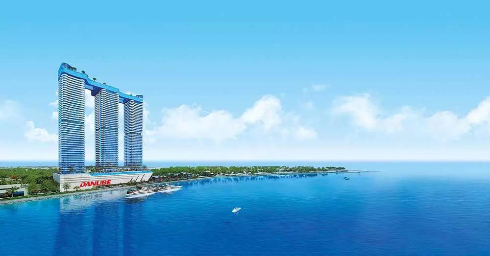 Oceanz Phase 2 by Danube residential facade with balconies, Dubai Maritime City