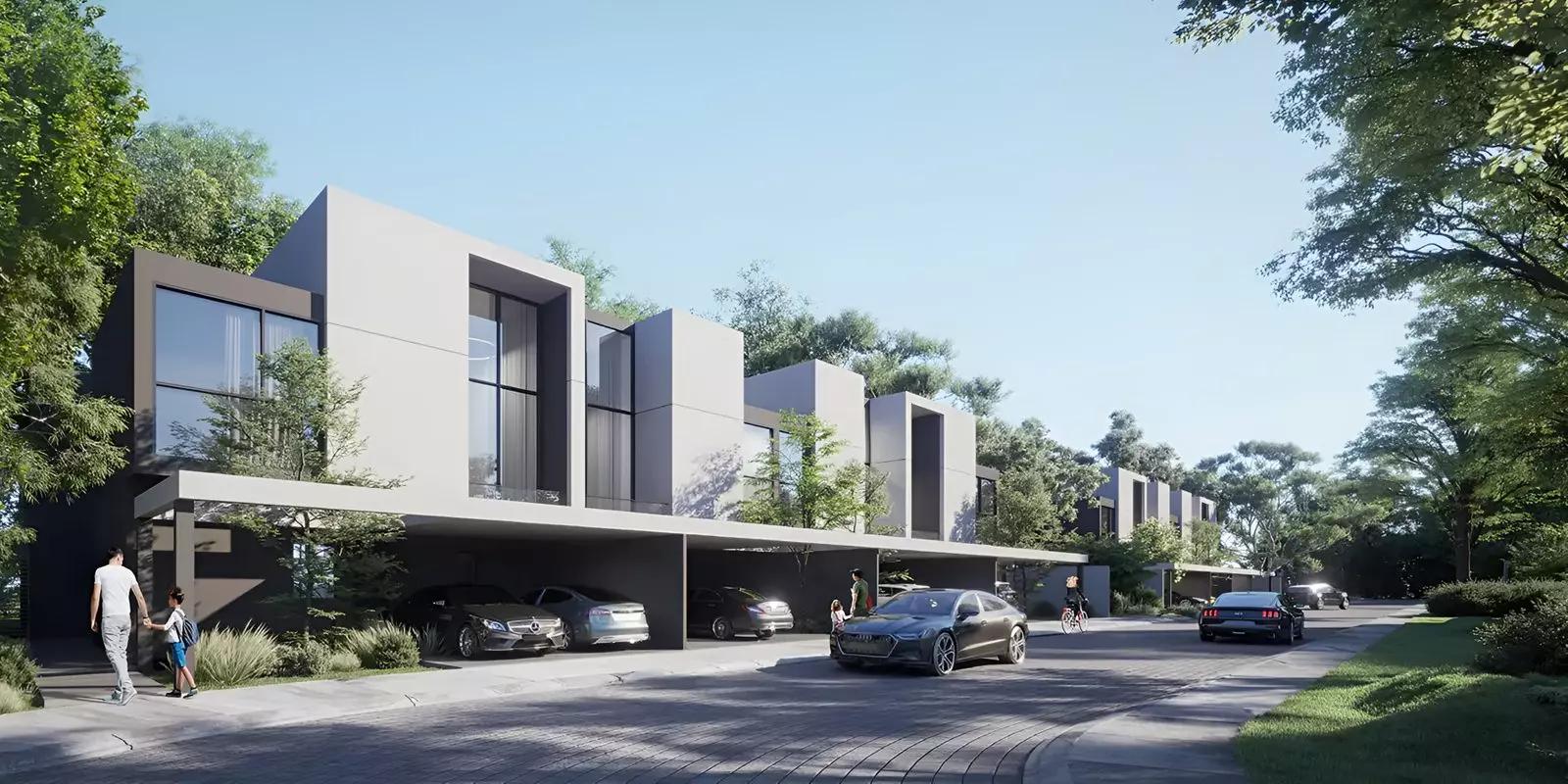 Villa cluster at Jouri Hills Phase 3 with private driveways, Jumeirah Golf Estates, Dubai