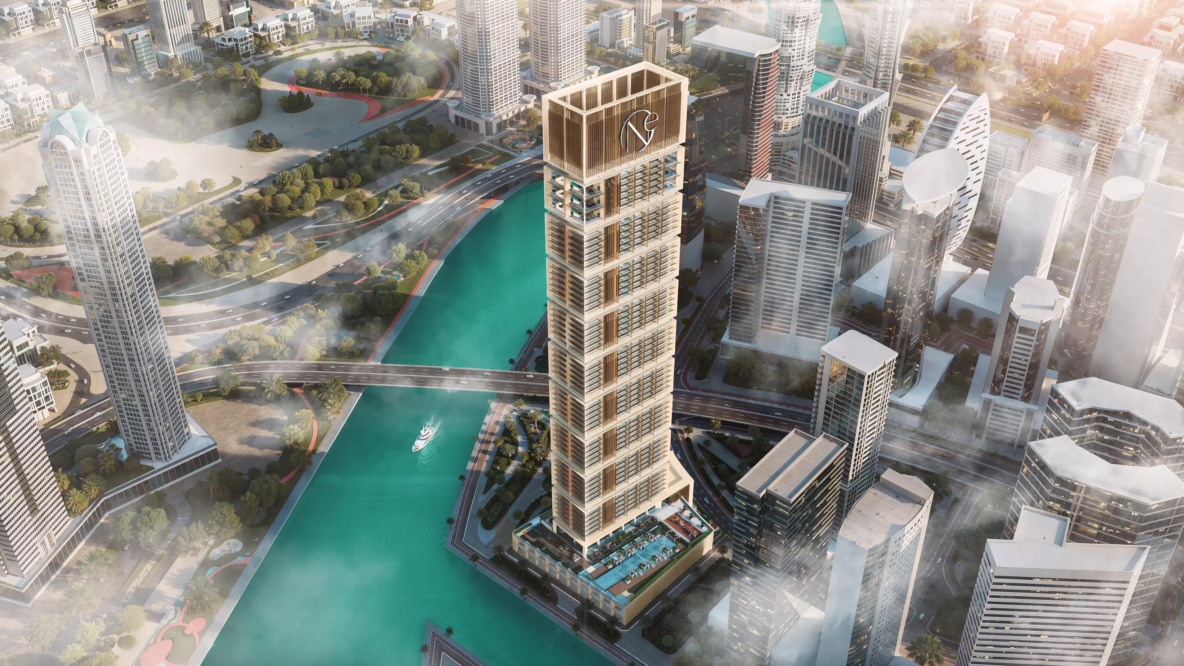 One By Binghatti exterior tower view in Business Bay, Dubai