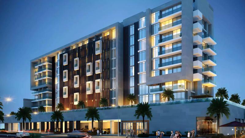 Azizi Riviera 3 building exterior in Meydan One, Dubai