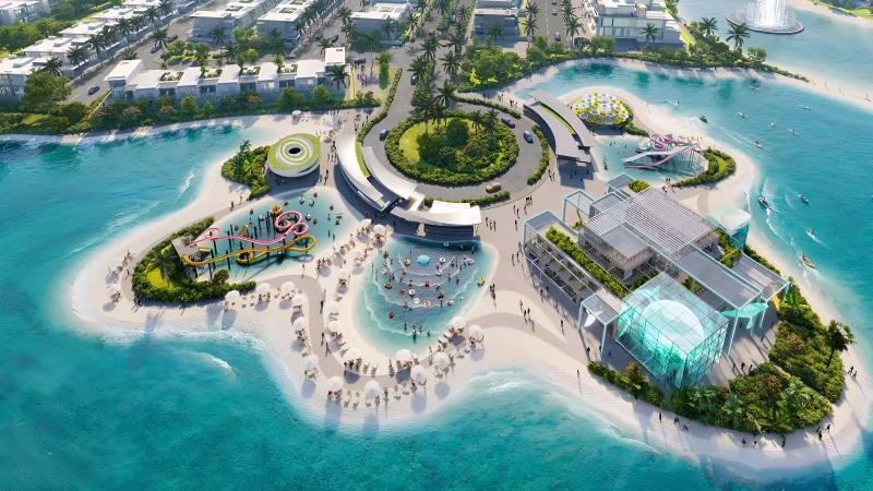 Villa exterior with landscaped garden at FIJI, DAMAC Islands, Dubai
