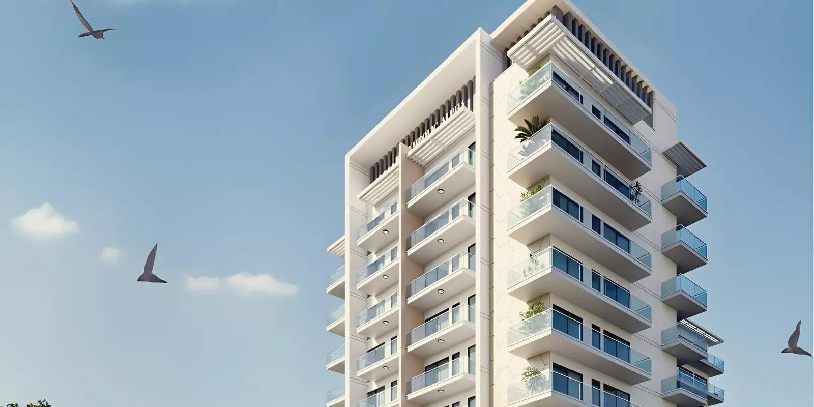 Symbolic Alpha residential facade and entrance, Queue Point Liwan